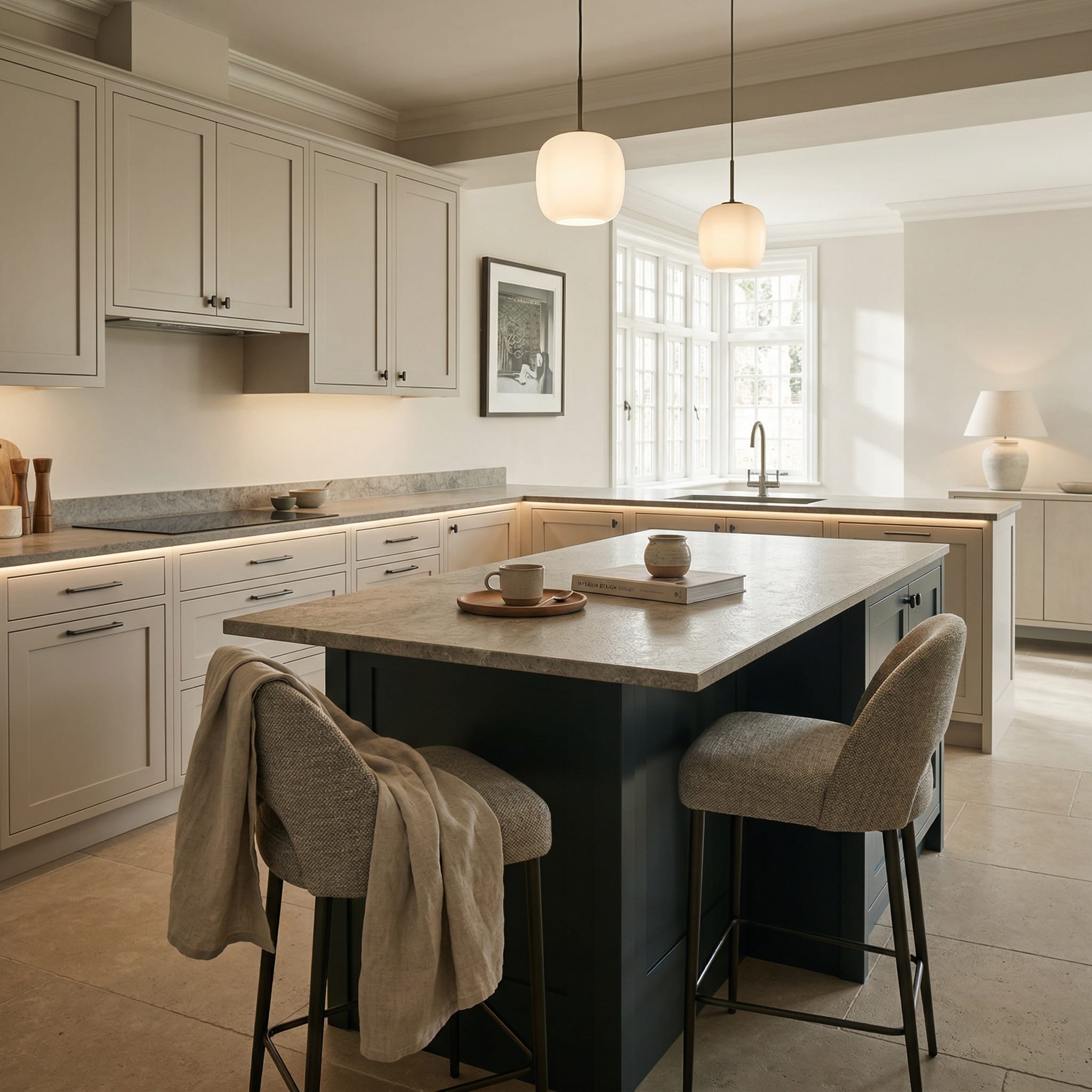 Bespoke kitchen design in a South East home, quality cabinetry and considered layout