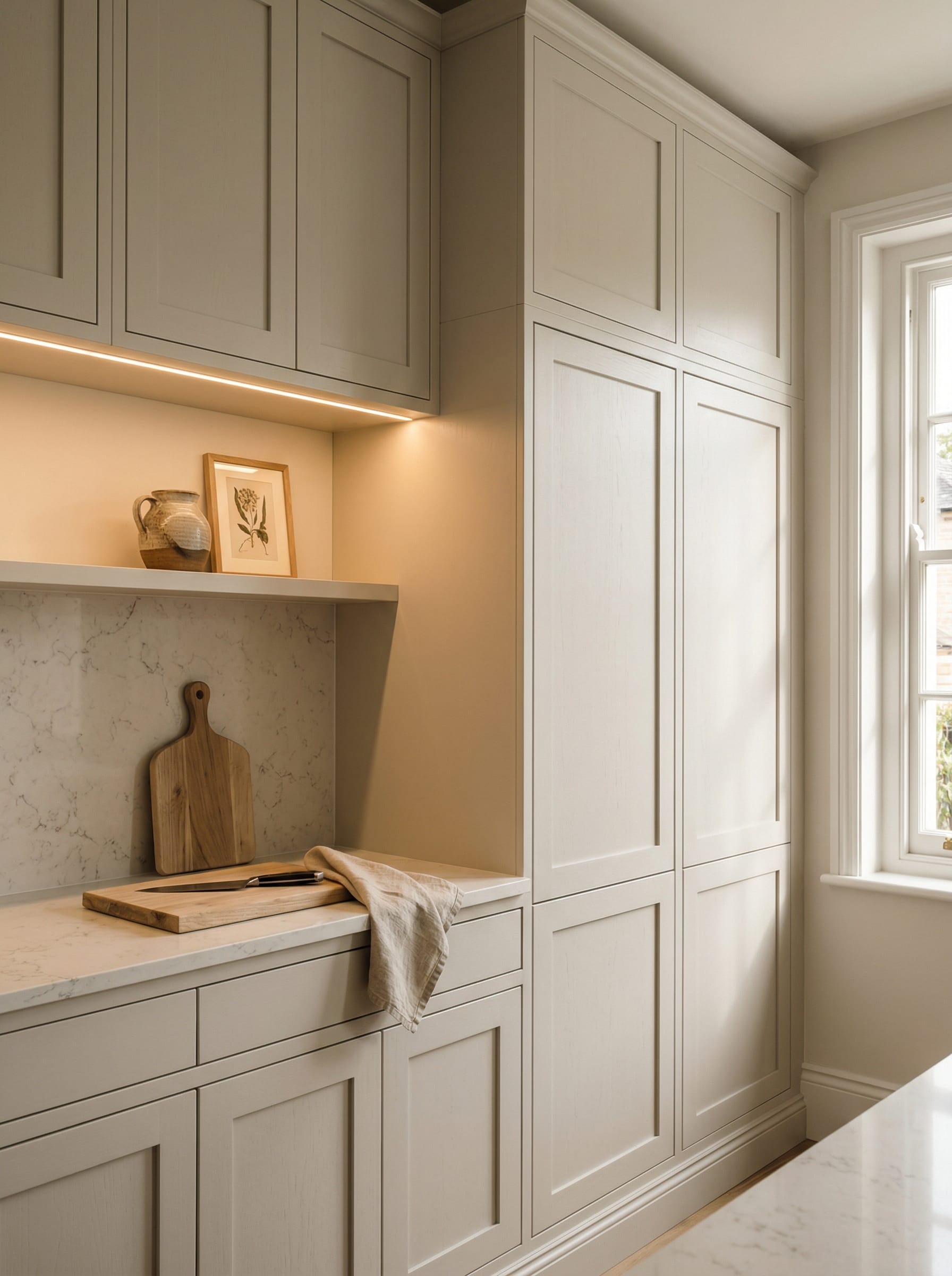 portrait1_600x800 Tall view of full-height bespoke kitchen cabinetry in a South West home, contemporary painted lay-on cabinetry
