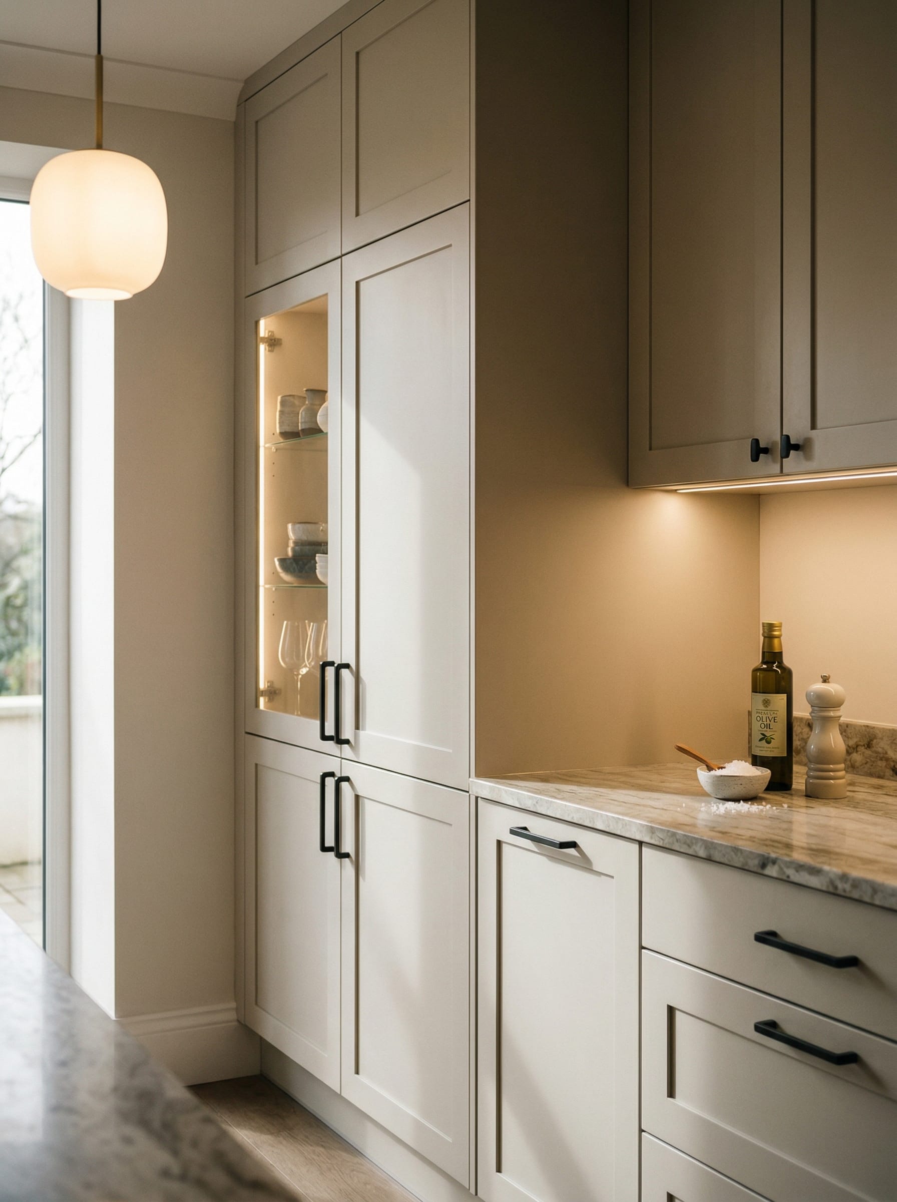 Bespoke kitchen installation, full-height cabinetry and considered storage design