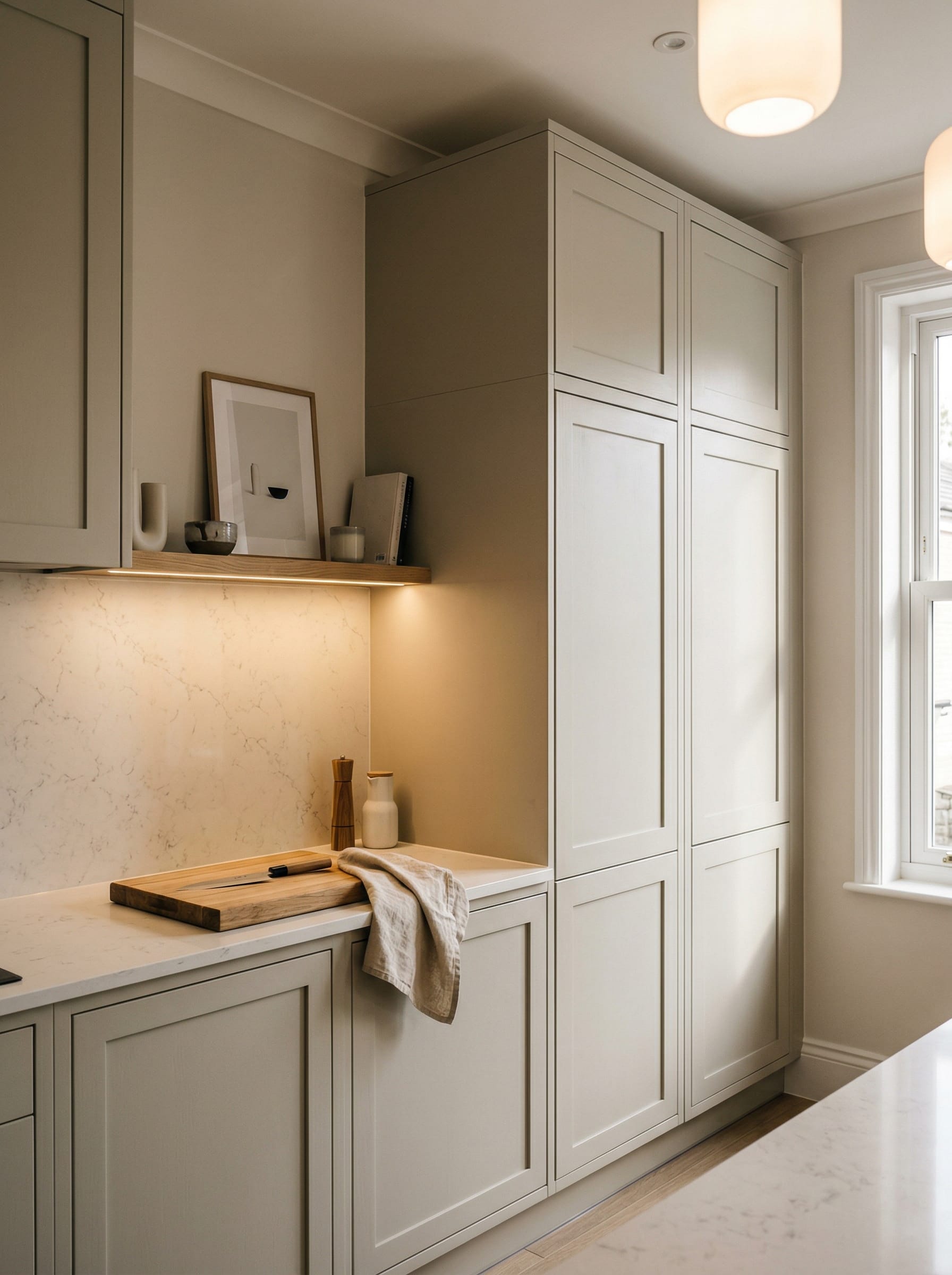 portrait1_600x800 Tall view of full-height bespoke kitchen cabinetry, timber veneer slab-door cabinetry