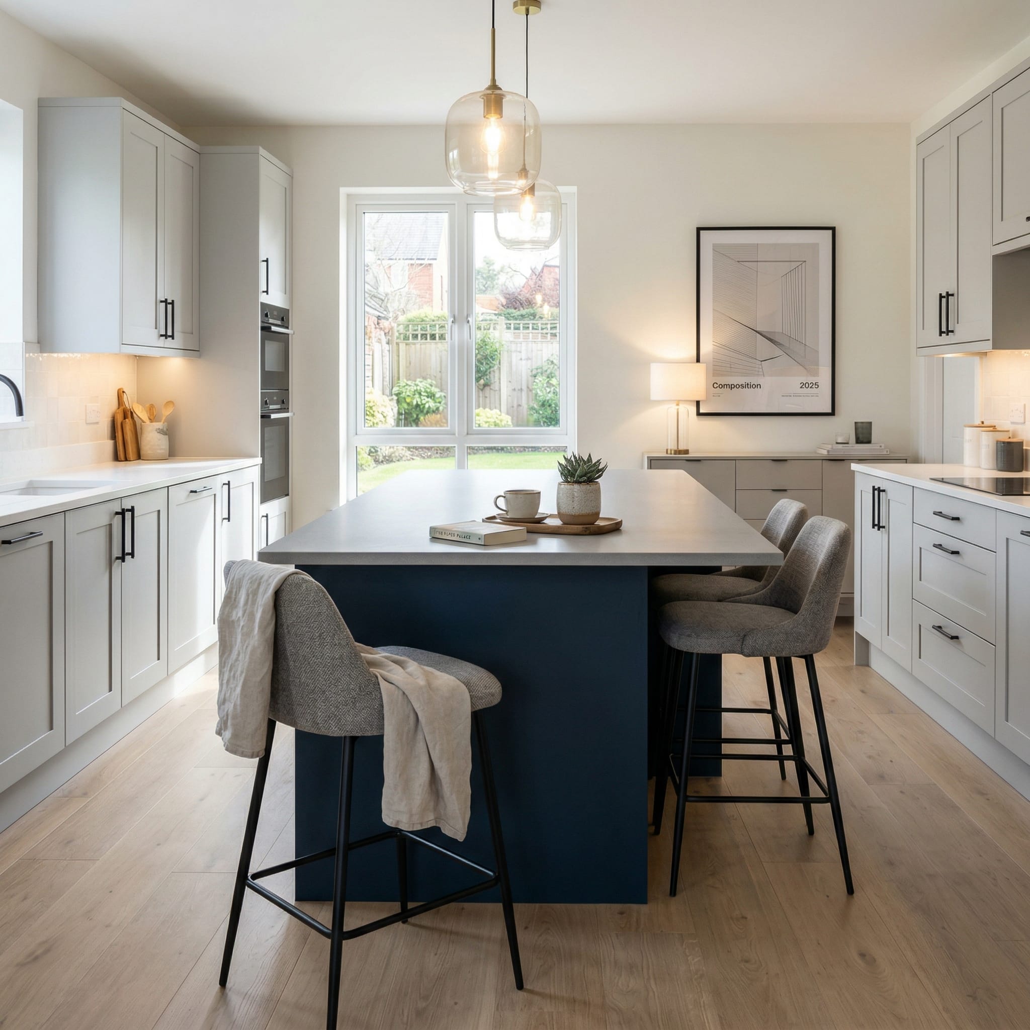 Bespoke kitchen island detail, timber veneer slab-door cabinetry with quality joinery