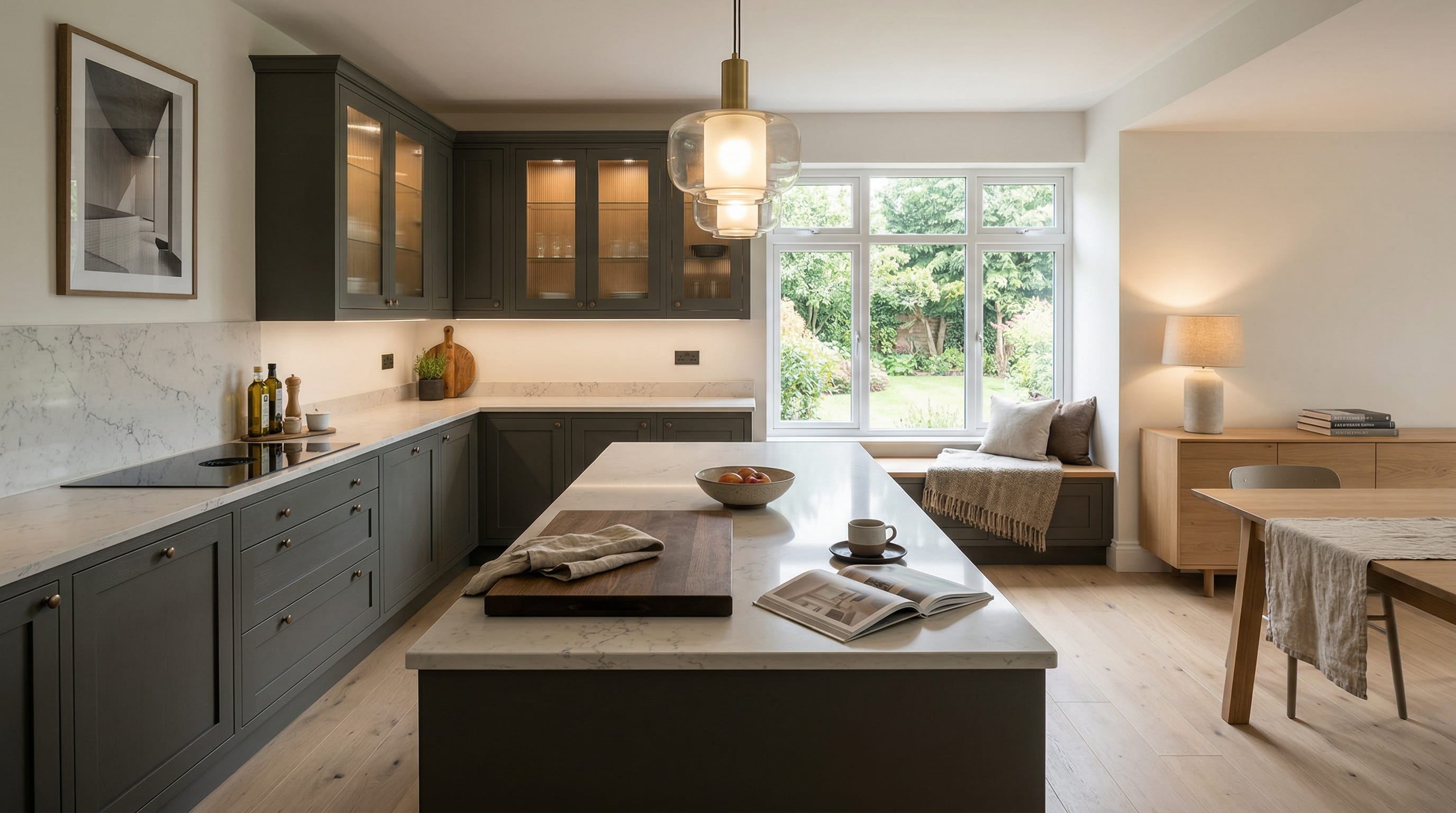 Mastercraft bespoke kitchen in Aberfan, wide architectural view showing room volume and design quality
