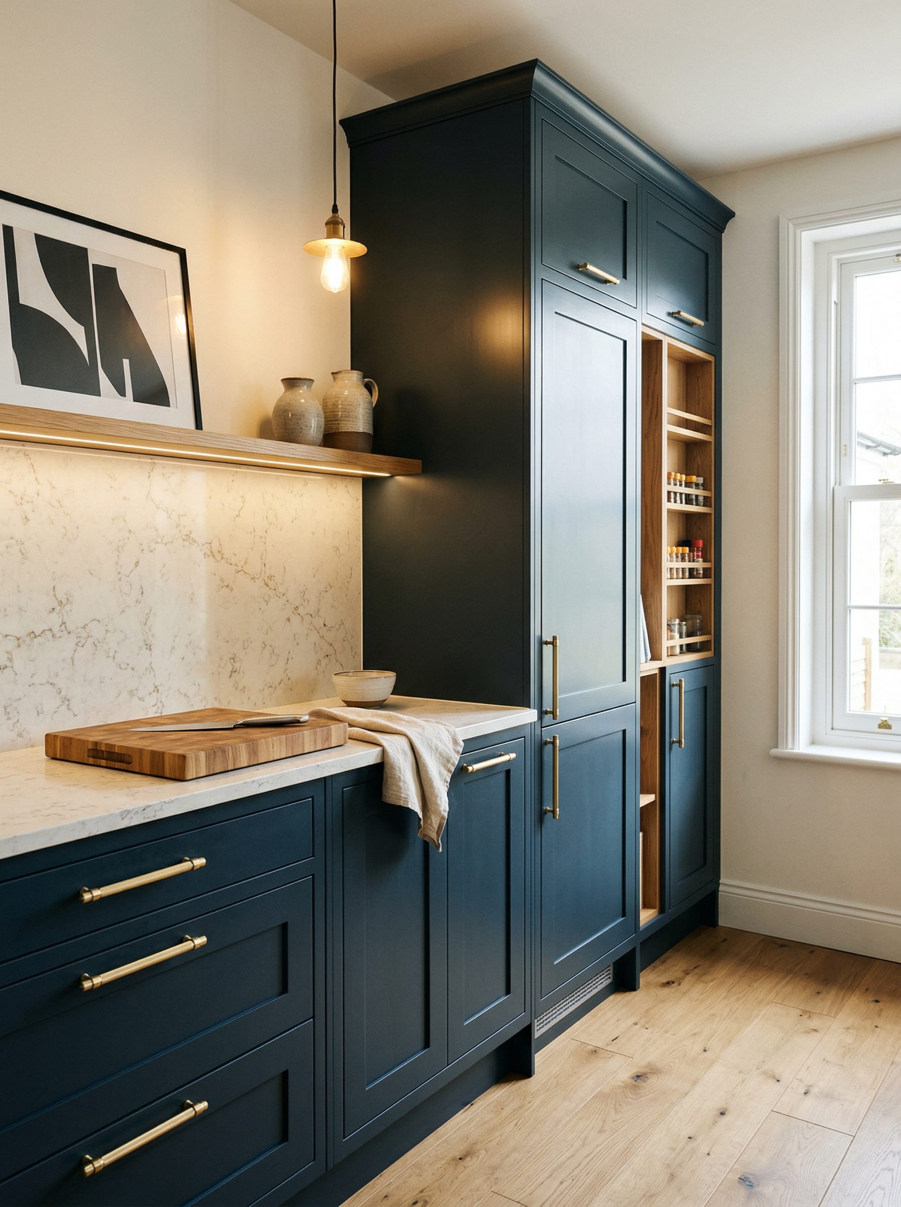 portrait1_600x800 Tall view of full-height bespoke kitchen cabinetry, contemporary painted lay-on cabinetry