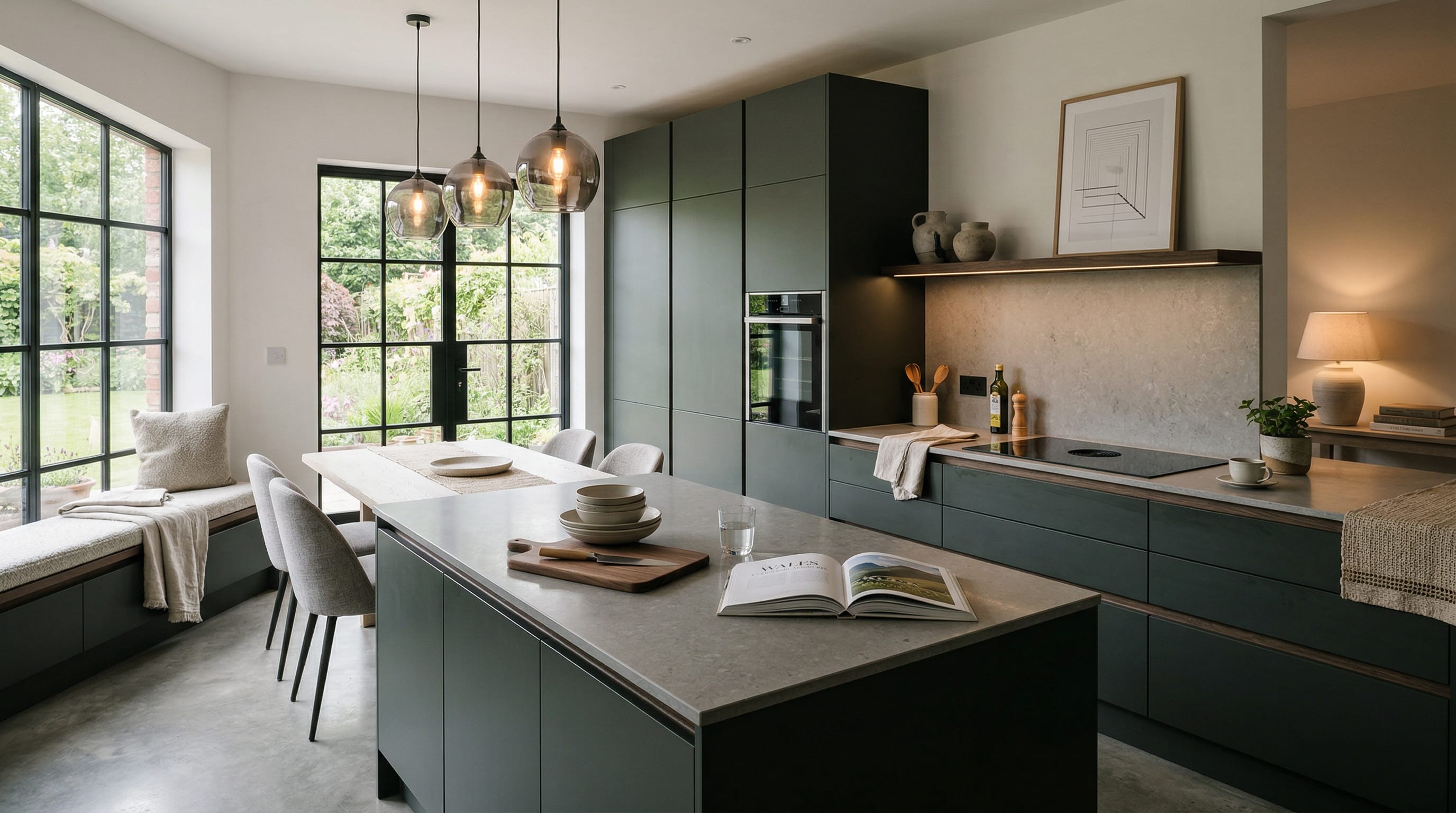 Mastercraft bespoke kitchen in Abergavenny, wide architectural view showing room volume and design quality