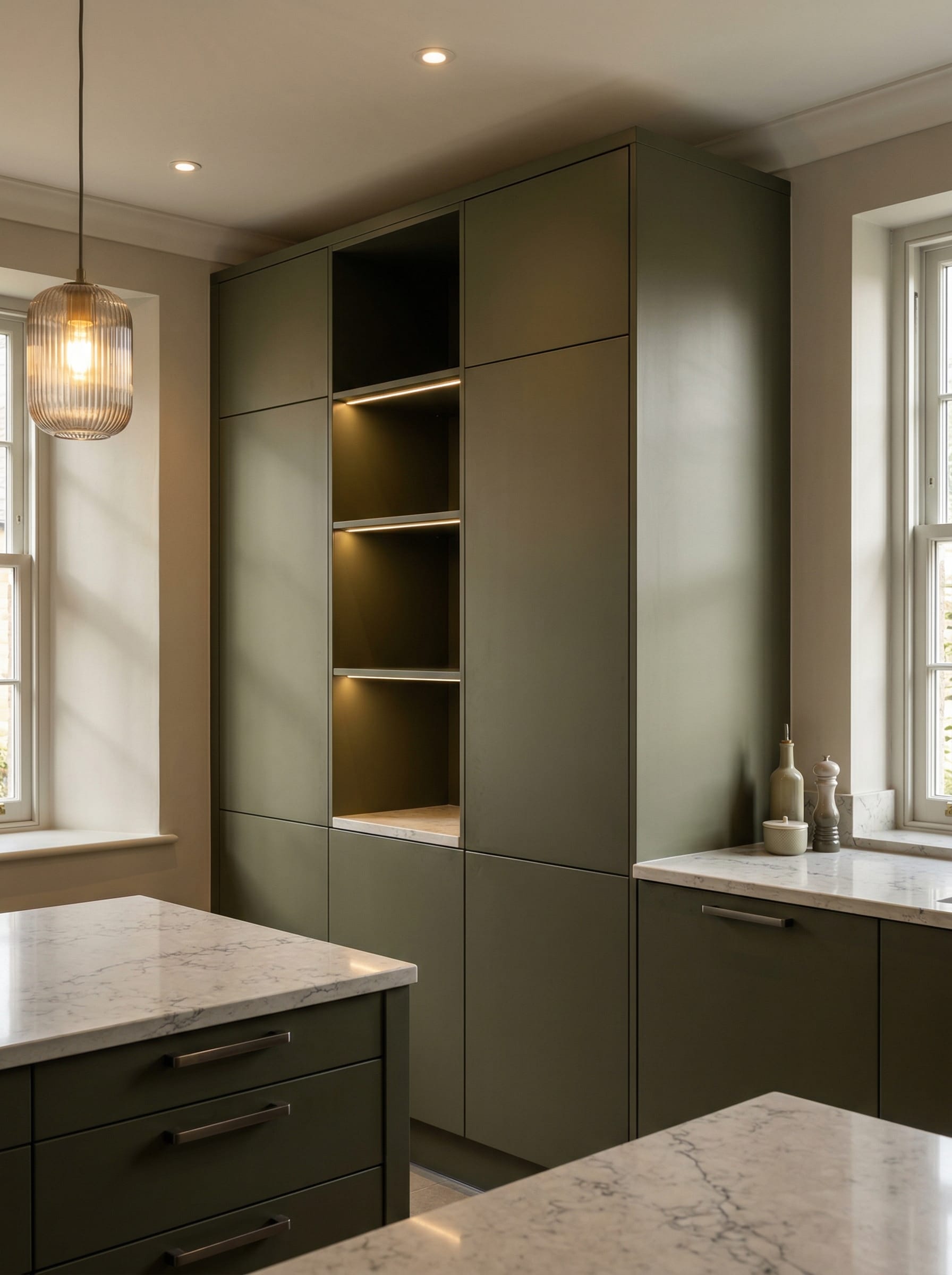 Bespoke kitchen installation, full-height cabinetry and considered storage design
