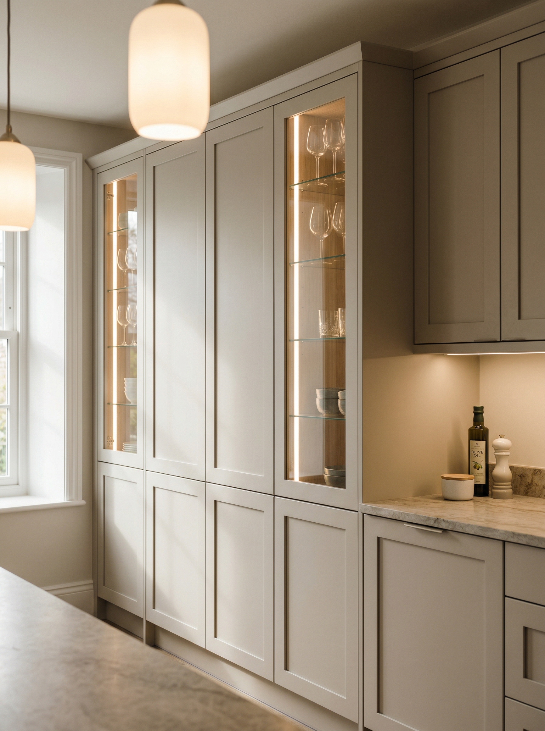 Bespoke kitchen installation, full-height cabinetry and considered storage design
