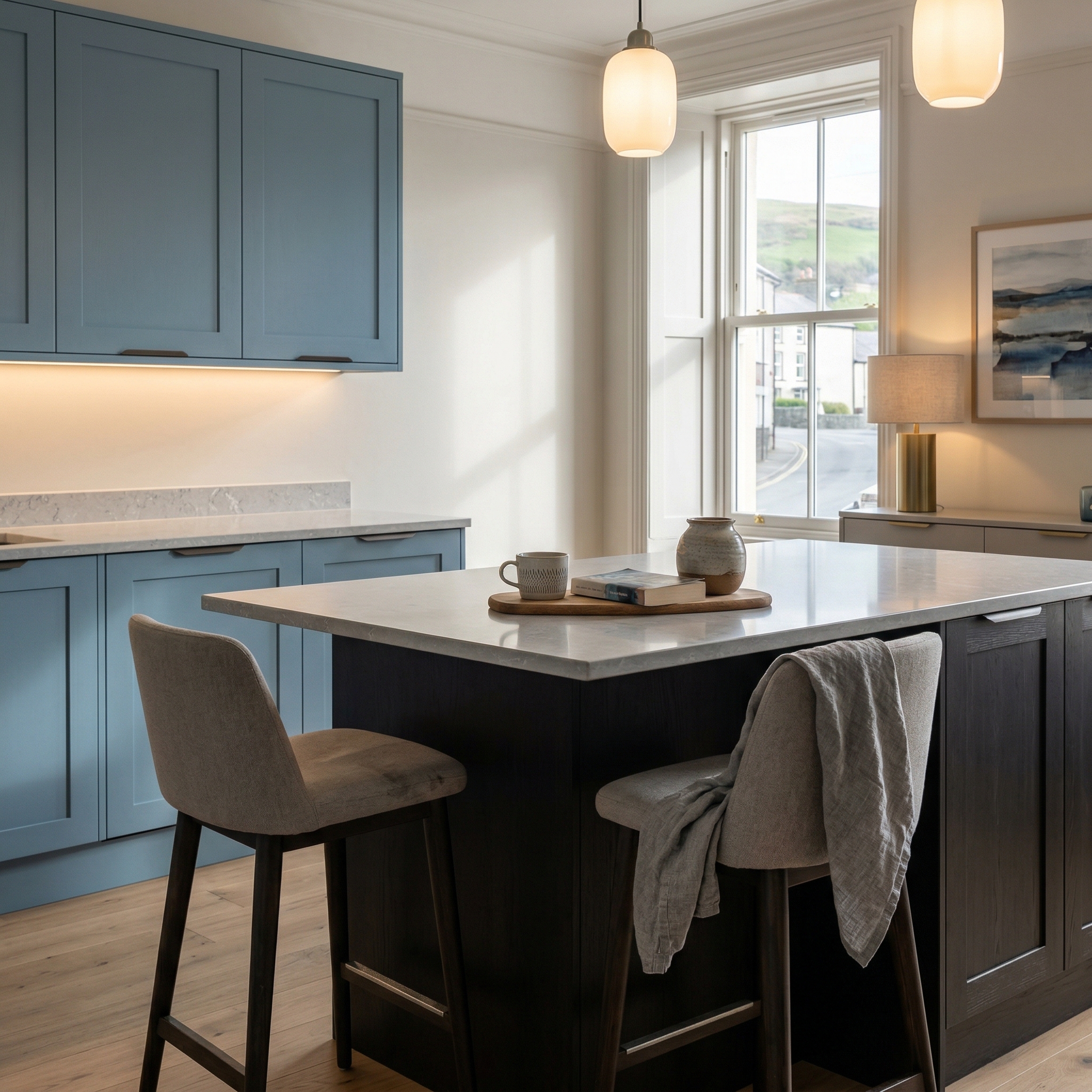 square1_800x800 Bespoke kitchen island detail, matt painted handleless slab cabinetry with quality joinery