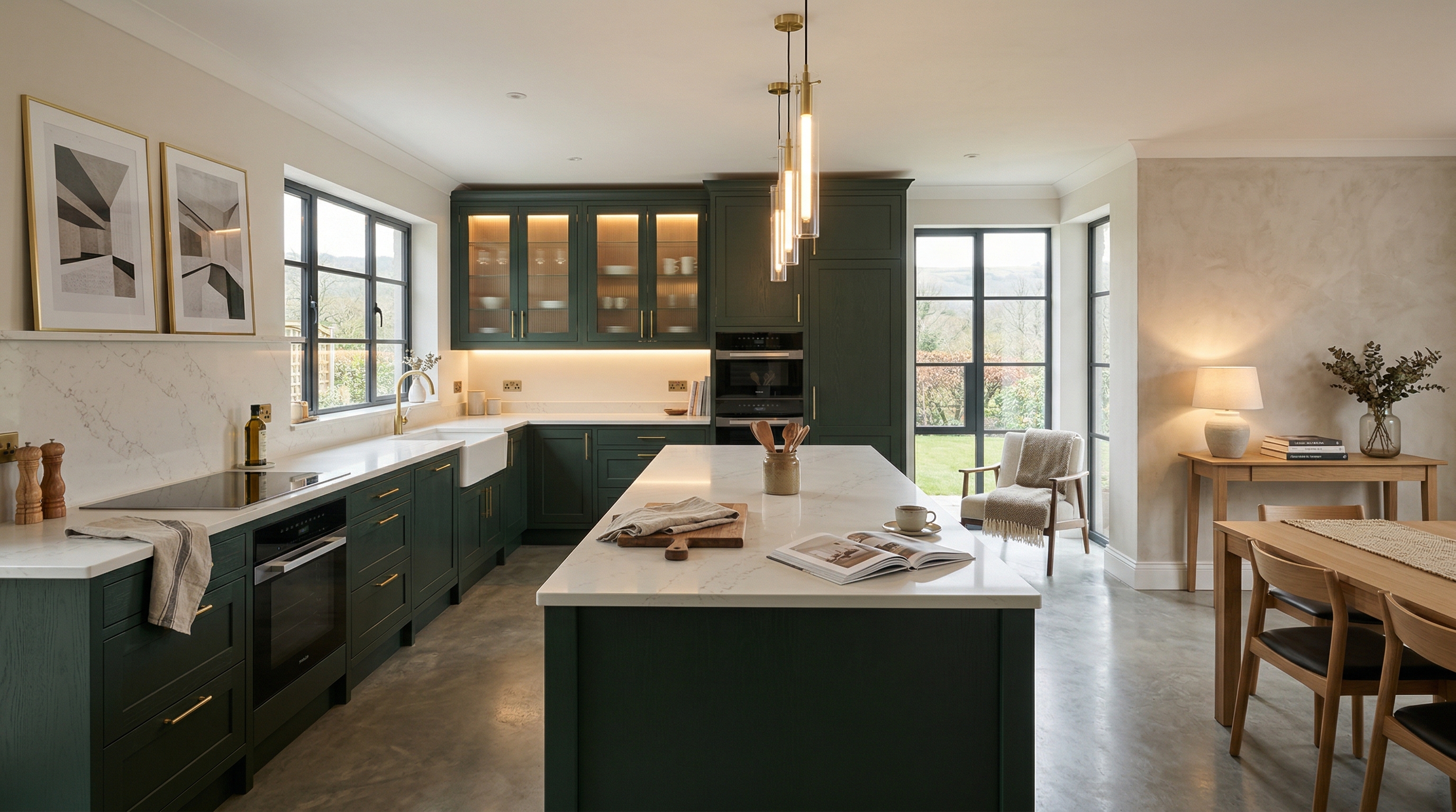 Mastercraft bespoke kitchen in Ammanford, wide architectural view showing room volume and design quality