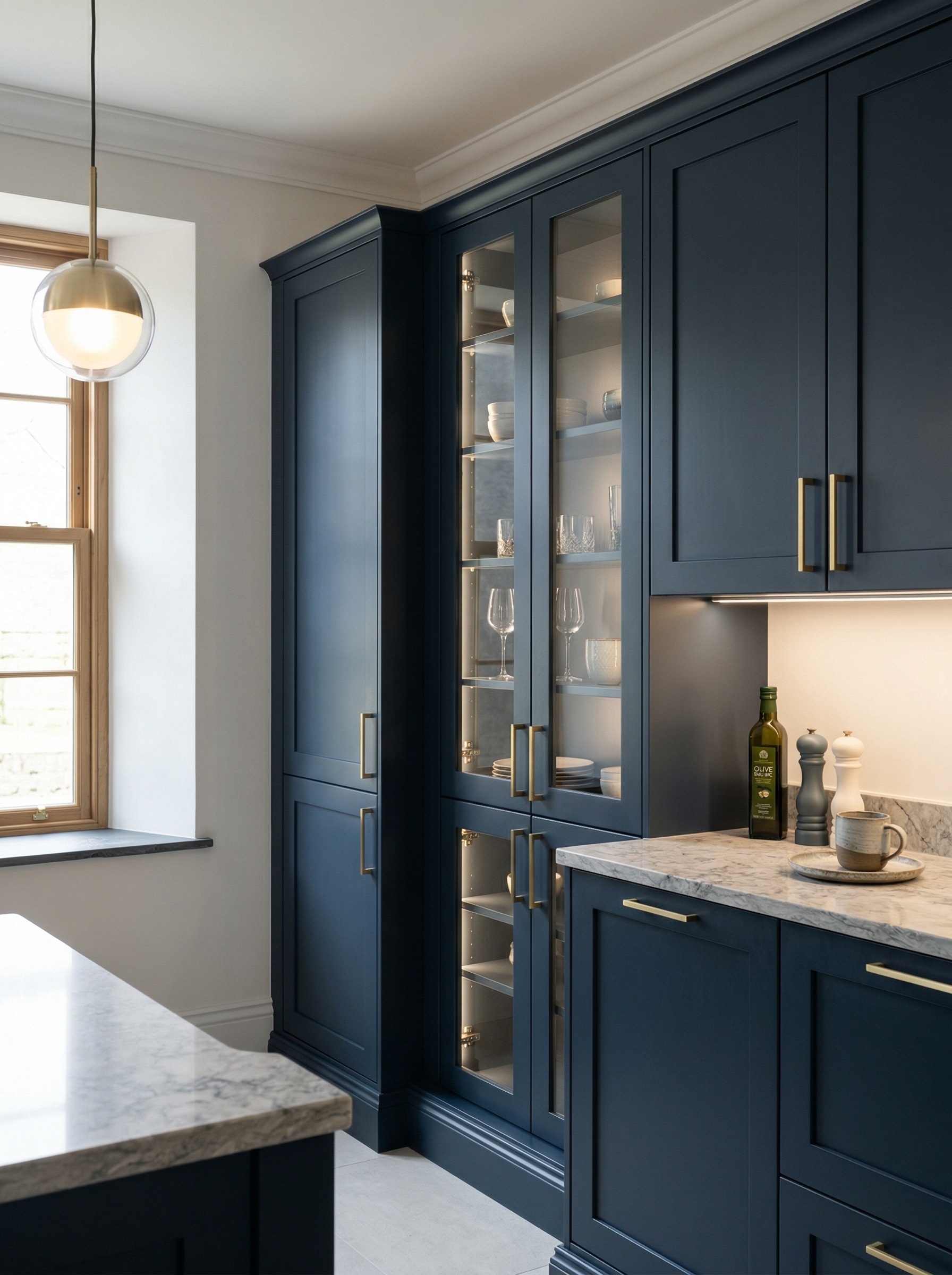 Bespoke kitchen installation, full-height cabinetry and considered storage design