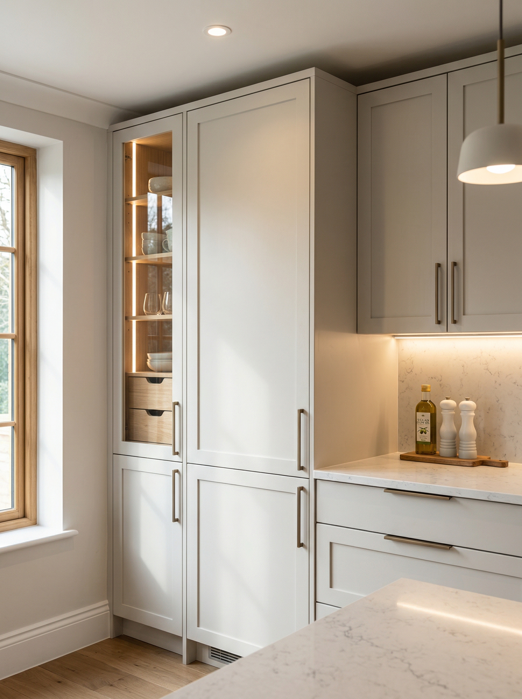 Bespoke kitchen installation, full-height cabinetry and considered storage design