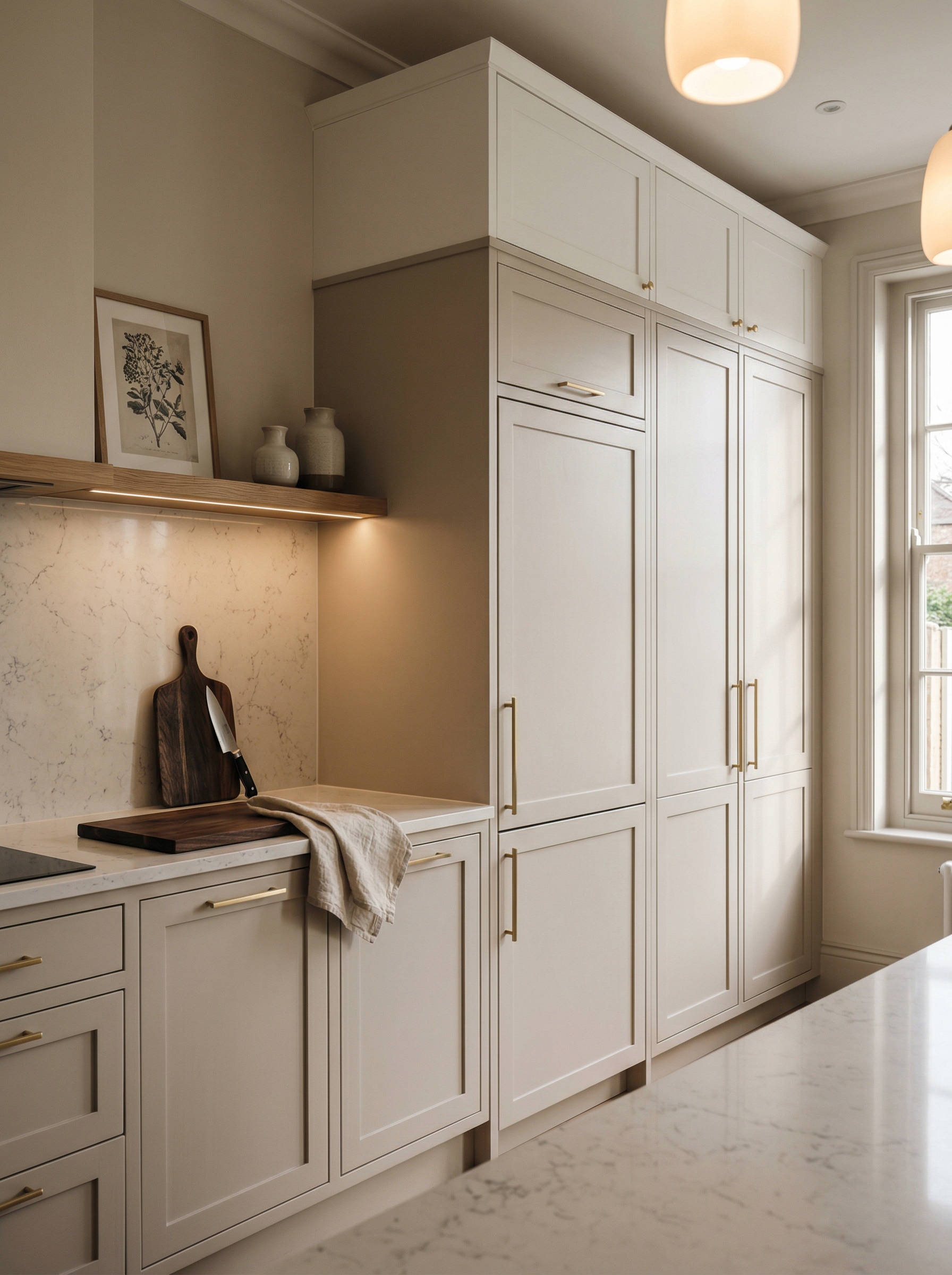 portrait1_600x800 Tall view of full-height bespoke kitchen cabinetry, timber veneer slab-door cabinetry