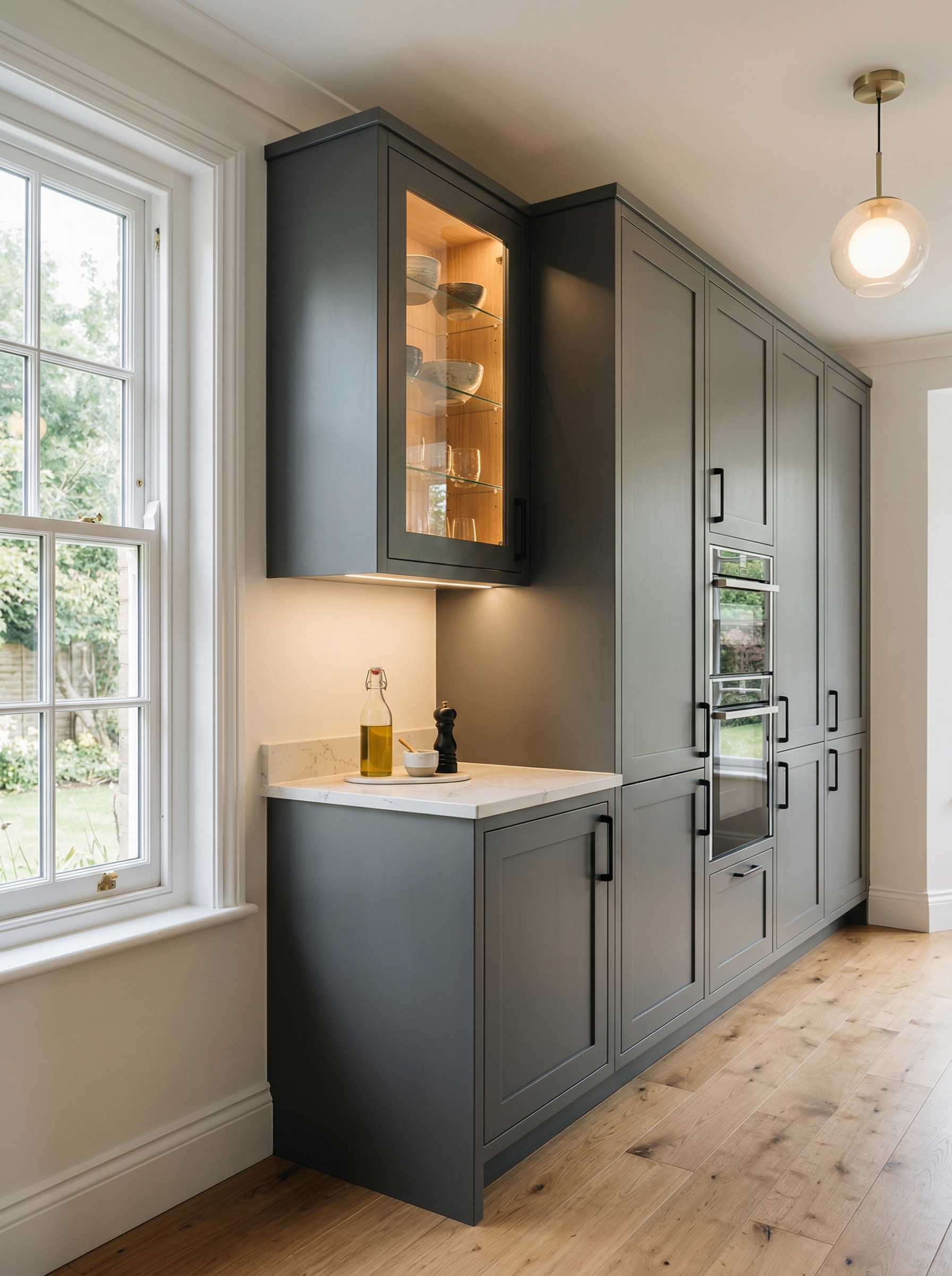 Bespoke kitchen installation, full-height cabinetry and considered storage design