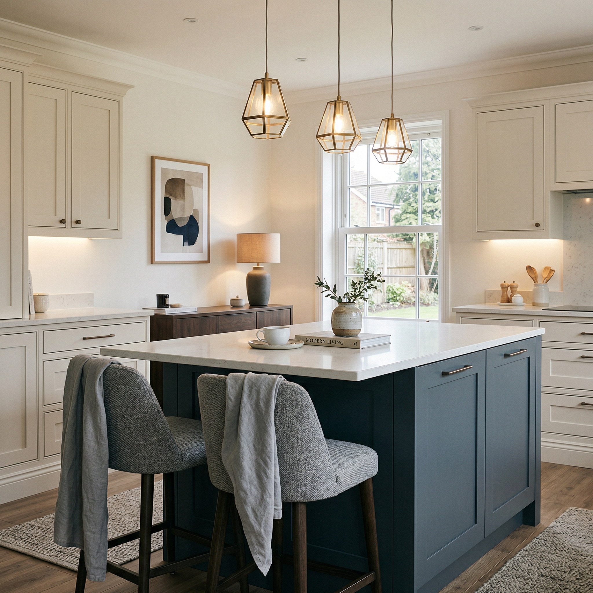 Bespoke kitchen island detail, timber veneer slab-door cabinetry with quality joinery