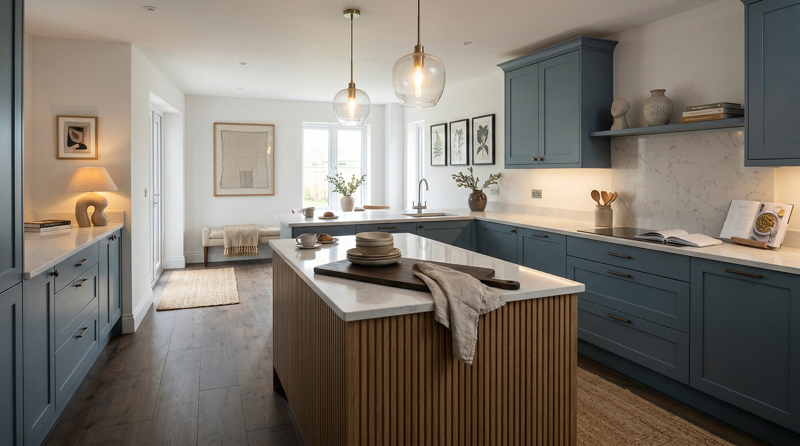 Mastercraft bespoke kitchen in Attleborough, wide architectural view showing room volume and design quality
