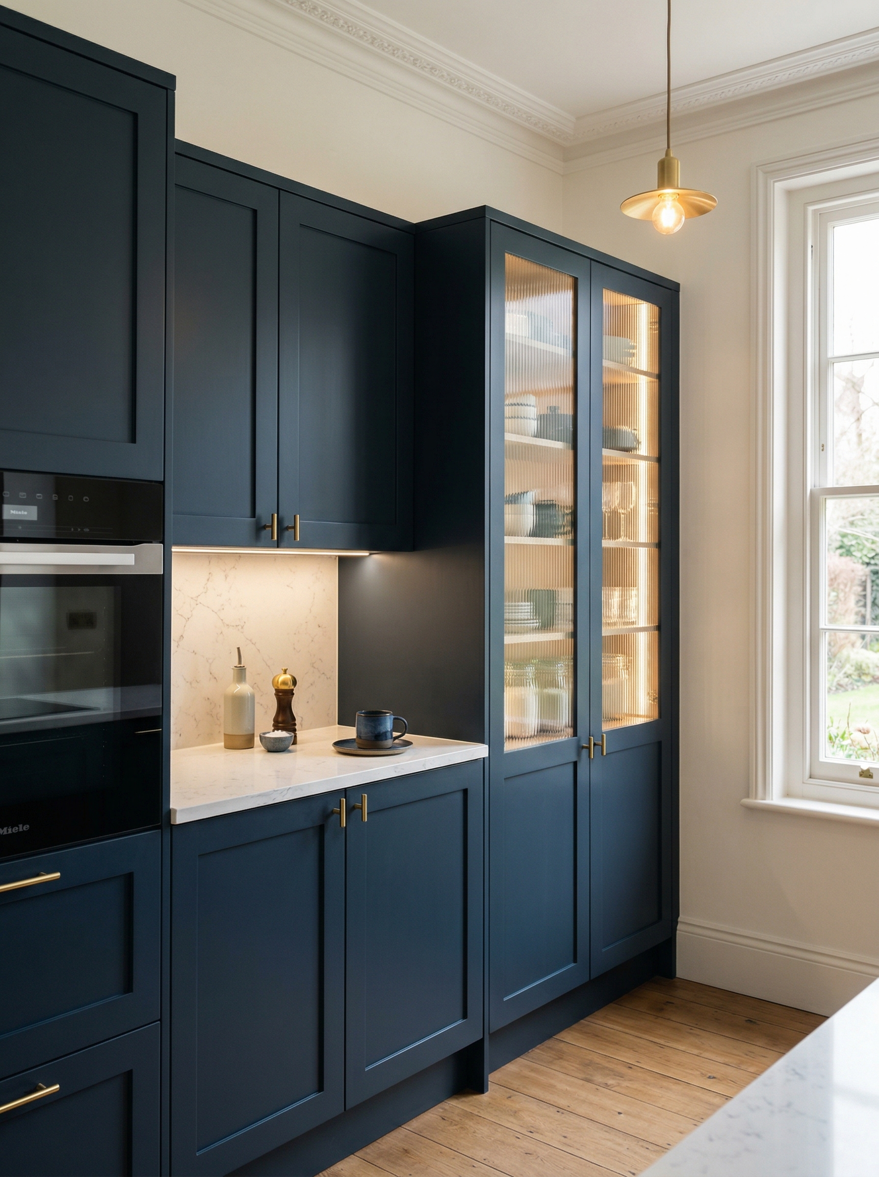 Bespoke kitchen installation, full-height cabinetry and considered storage design