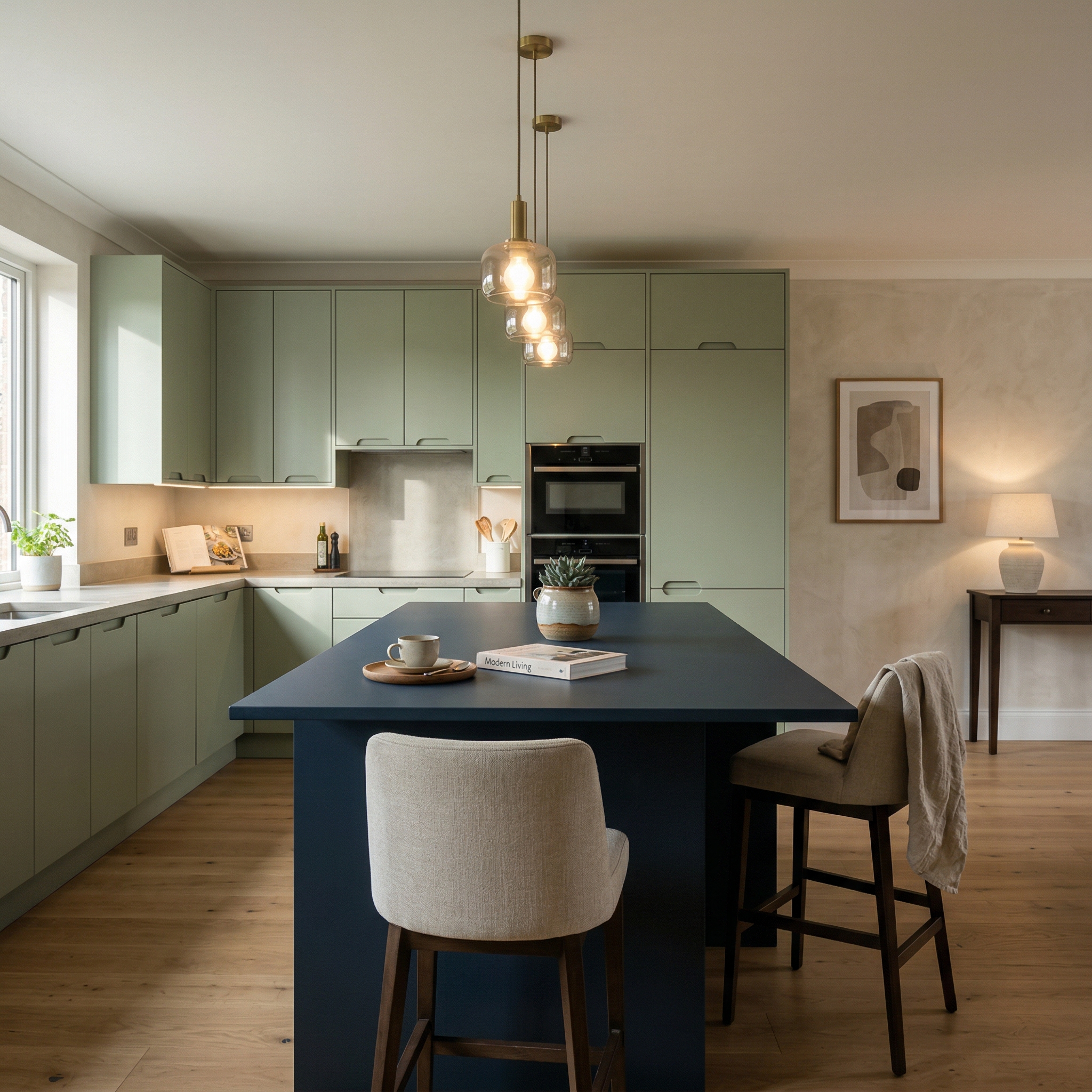 square1_800x800 Bespoke kitchen island detail, matt painted handleless slab cabinetry with quality joinery