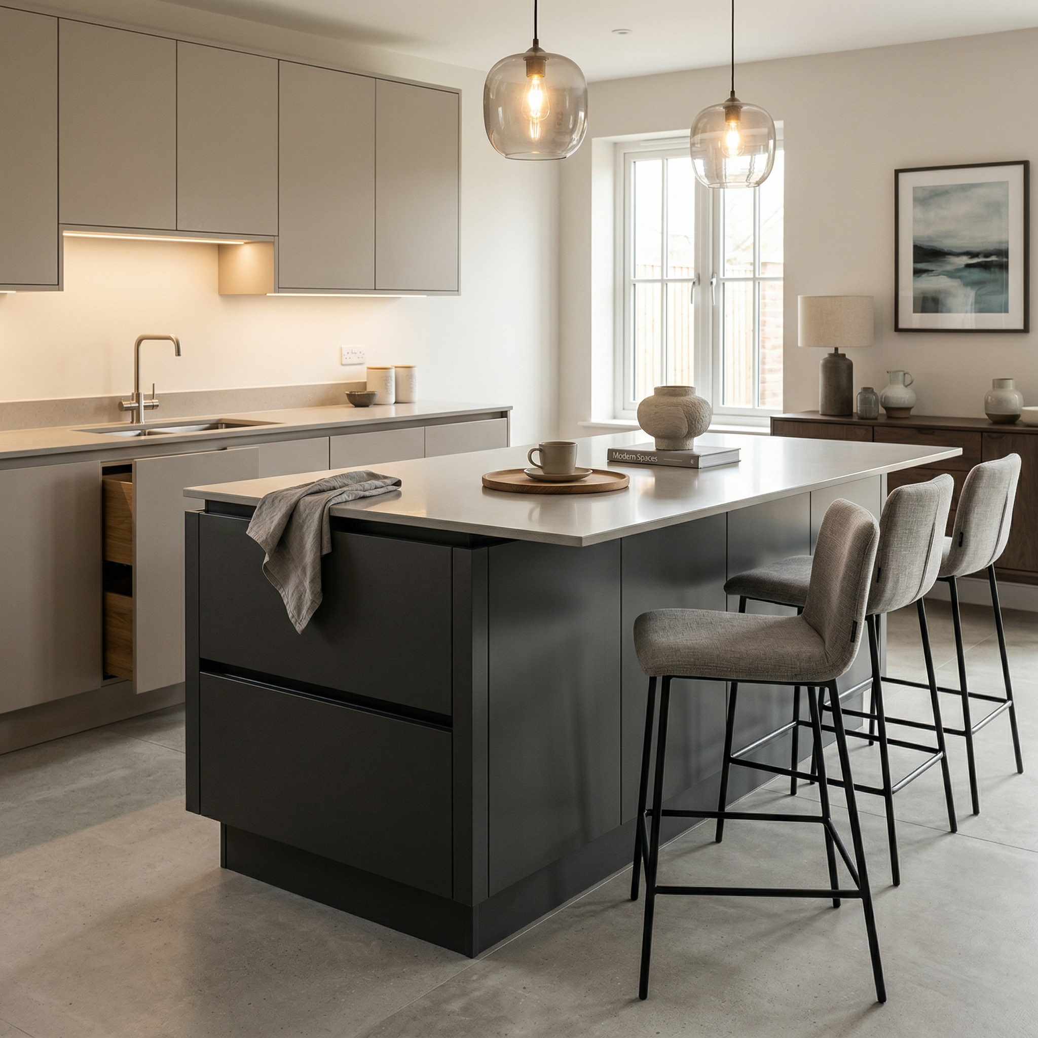 square1_800x800 Bespoke kitchen island detail, timber veneer slab-door cabinetry with quality joinery