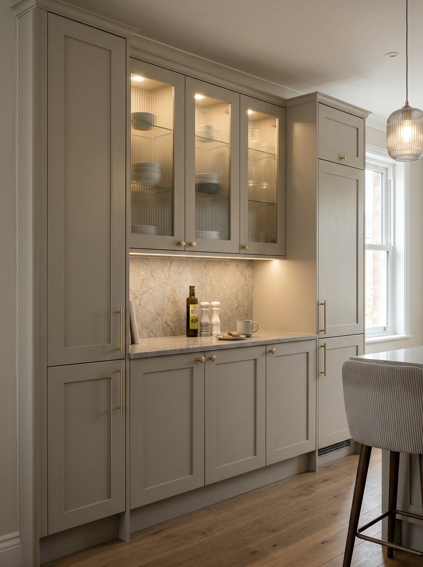Bespoke kitchen installation, full-height cabinetry and considered storage design