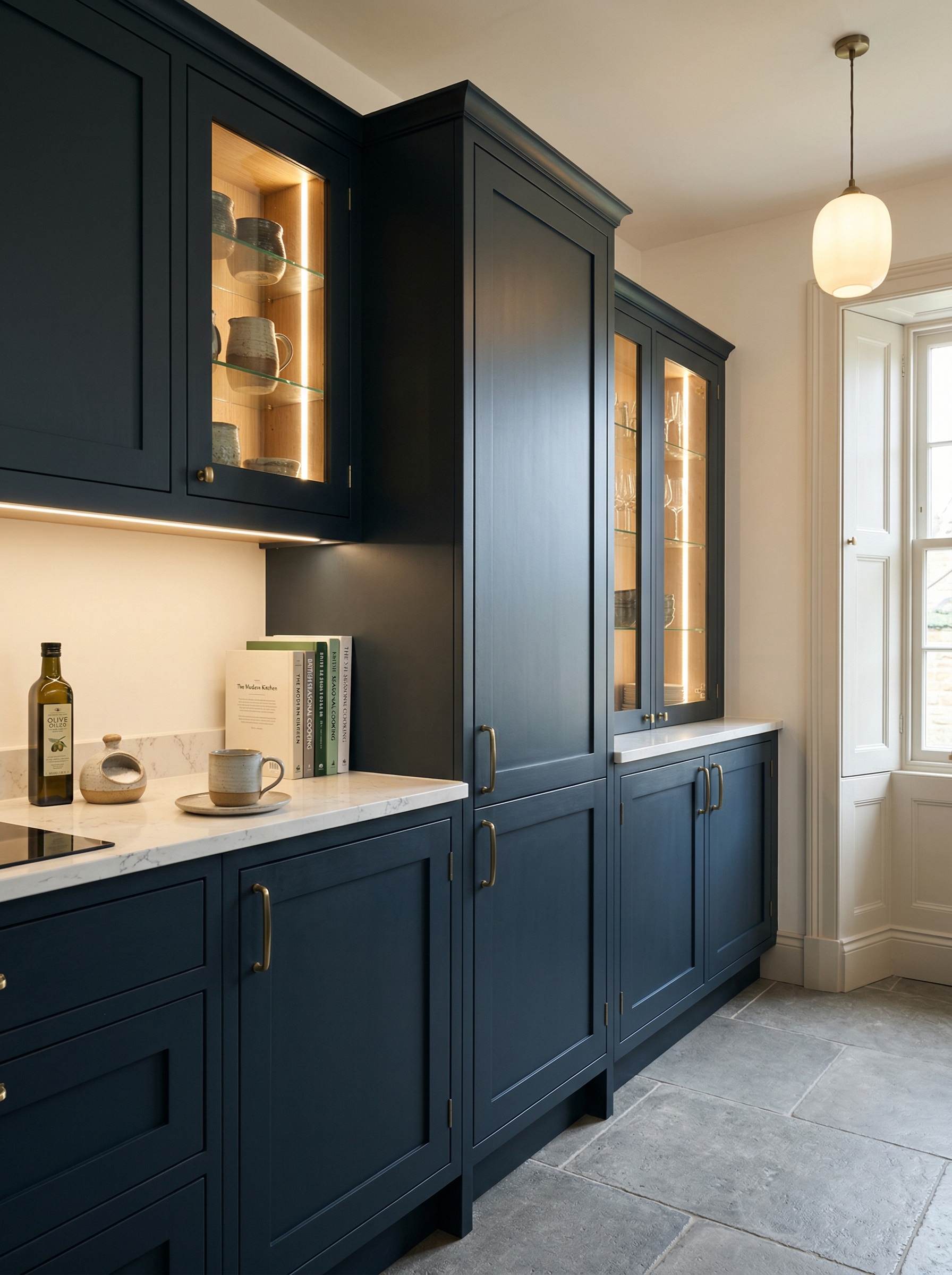 Bespoke kitchen installation, full-height cabinetry and considered storage design