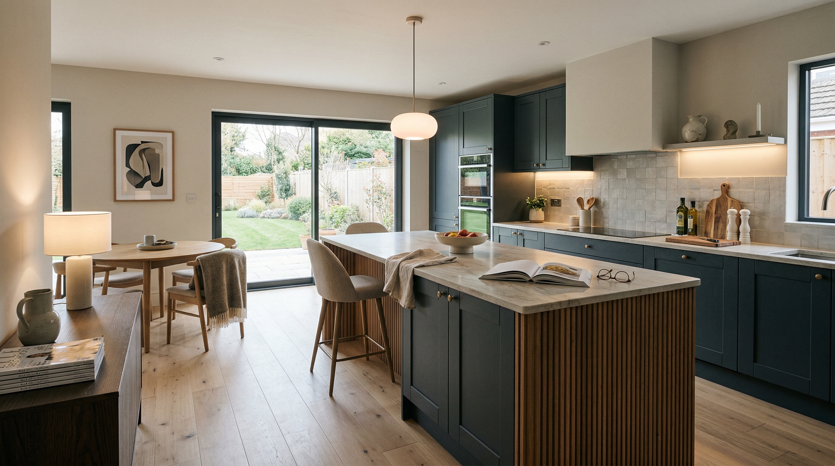 Mastercraft bespoke kitchen in Barry, wide architectural view showing room volume and design quality