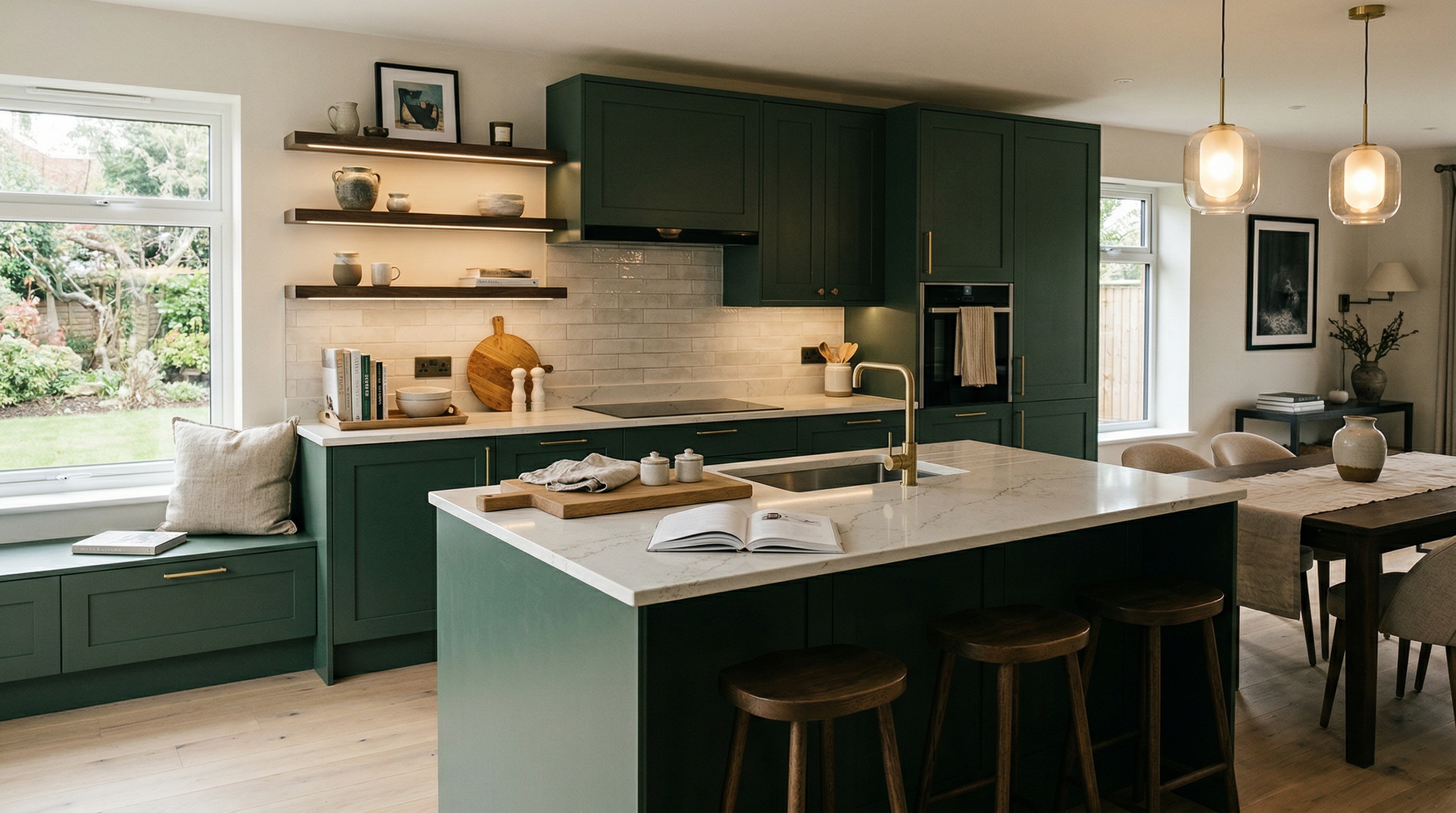 Mastercraft bespoke kitchen in Bassaleg, wide architectural view showing room volume and design quality