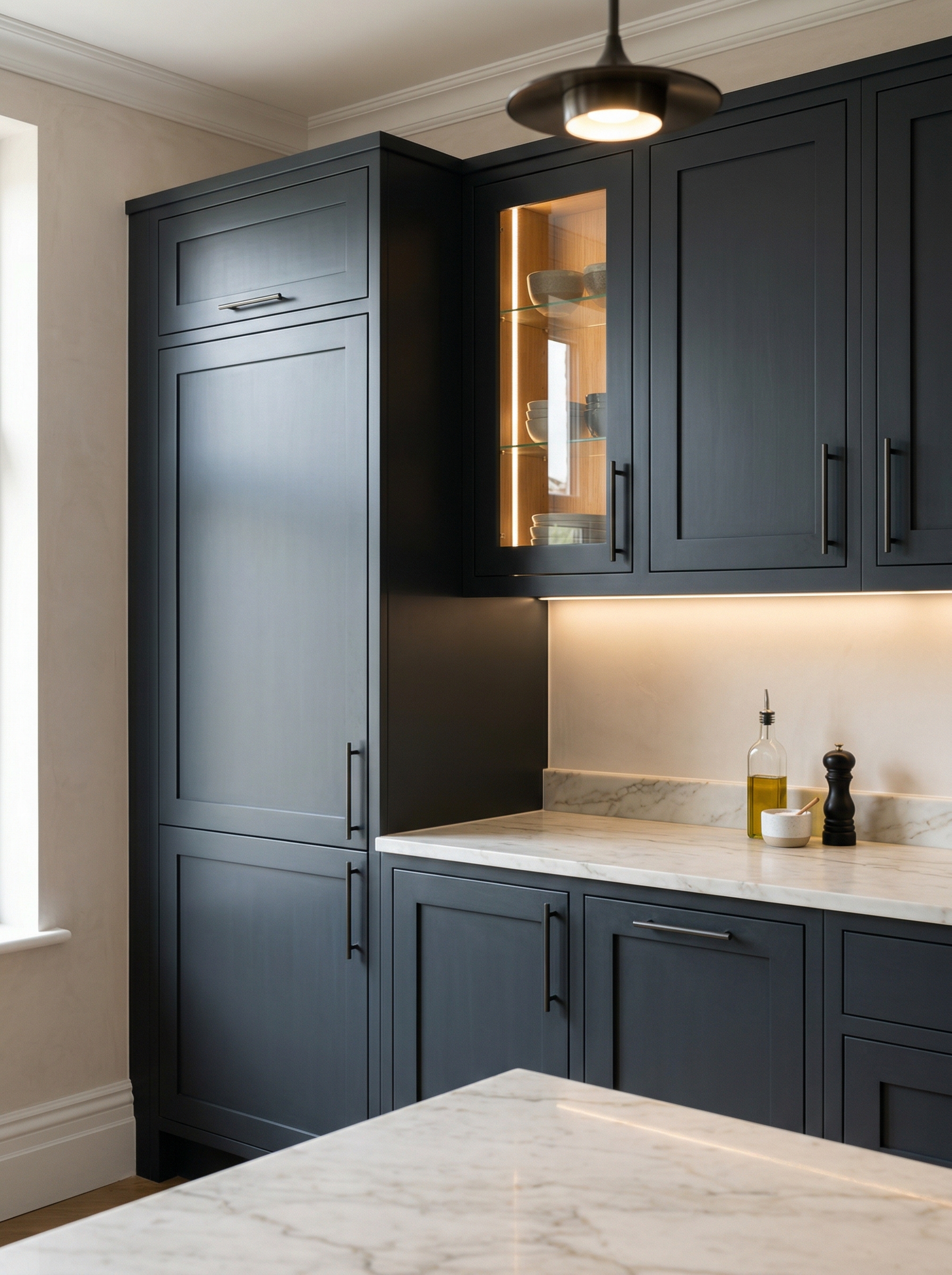 Bespoke kitchen installation, full-height cabinetry and considered storage design