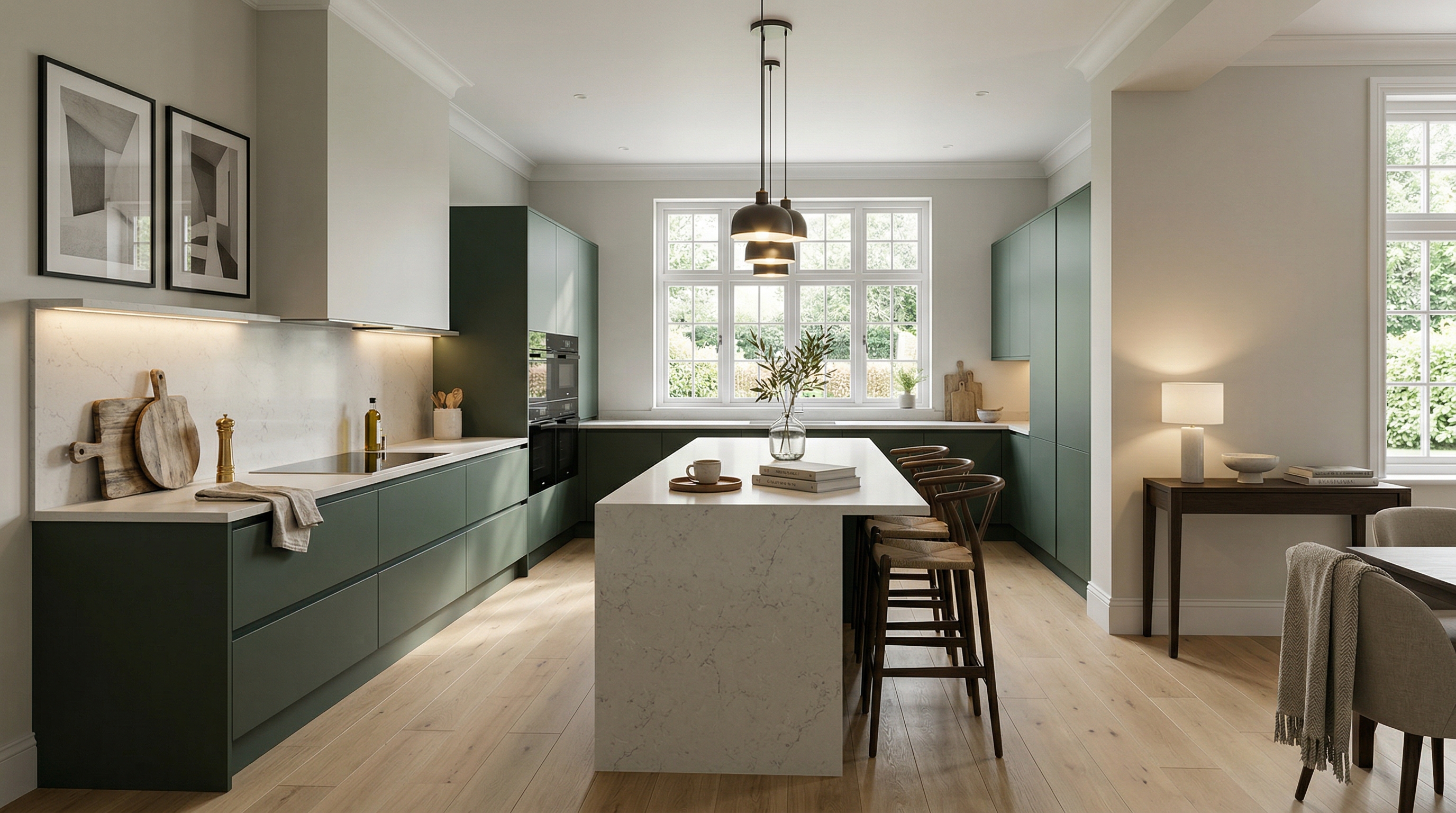 hero_1200x675 Wide view of a newly completed bespoke Mastercraft kitchen, modern shaker cabinetry in cannon black tones