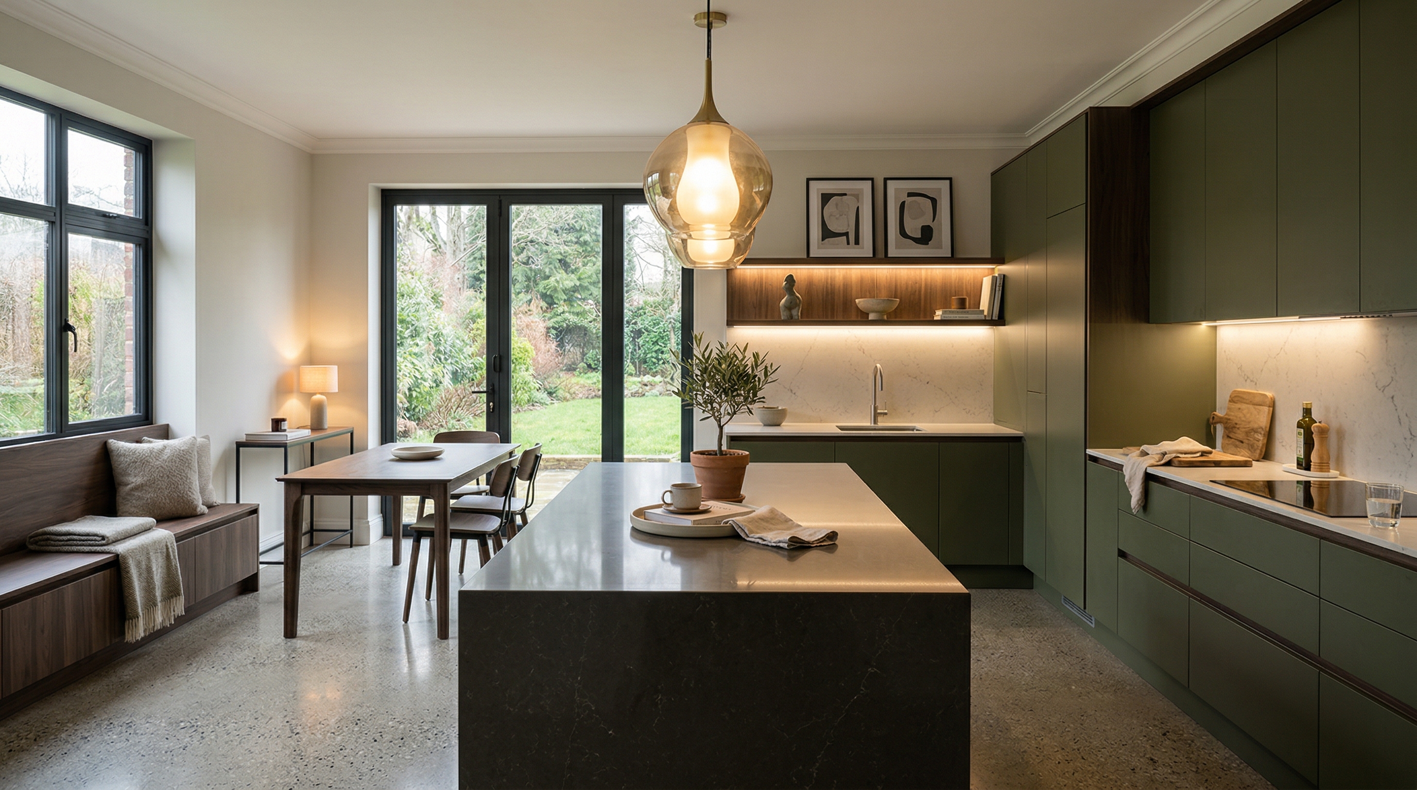 hero2_1200x675 Mastercraft bespoke kitchen in Bedlinog, wide architectural view showing room volume and design quality