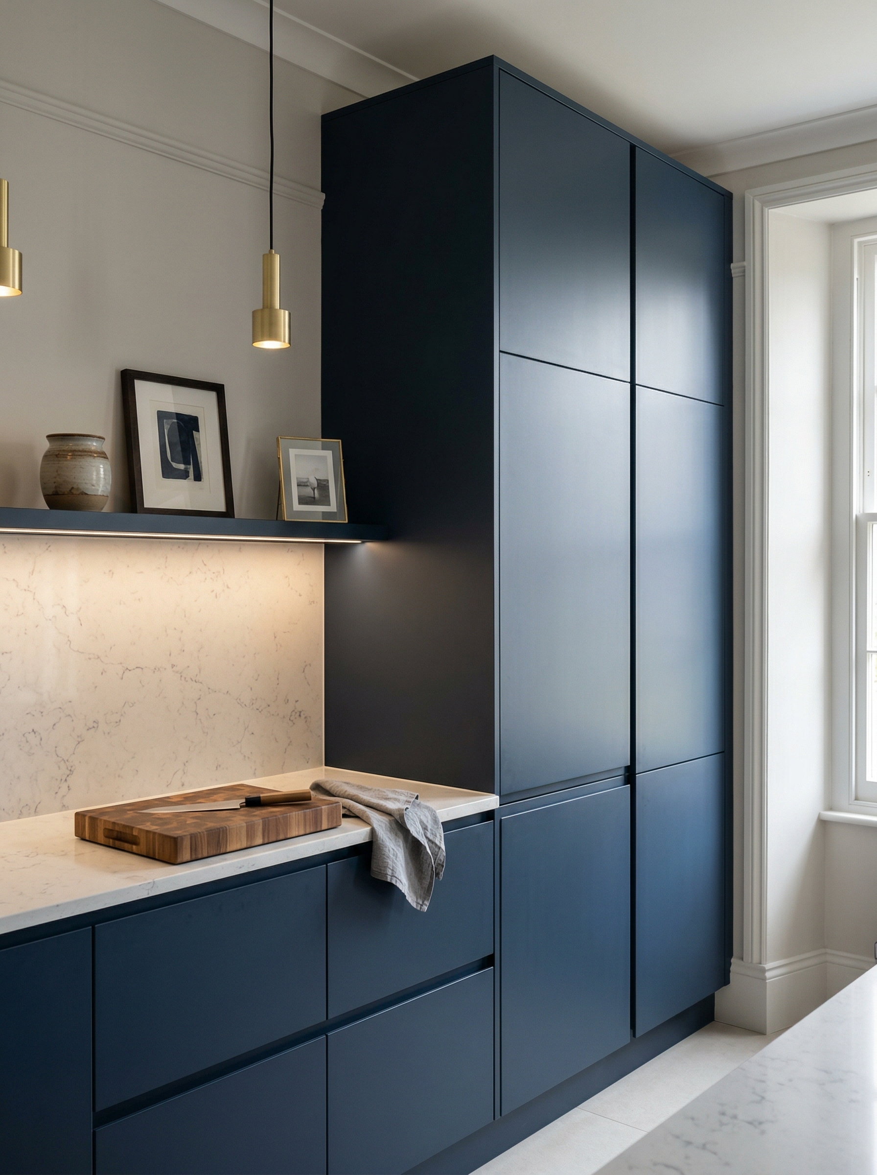 portrait1_600x800 Tall view of full-height bespoke kitchen cabinetry, timber veneer slab-door cabinetry