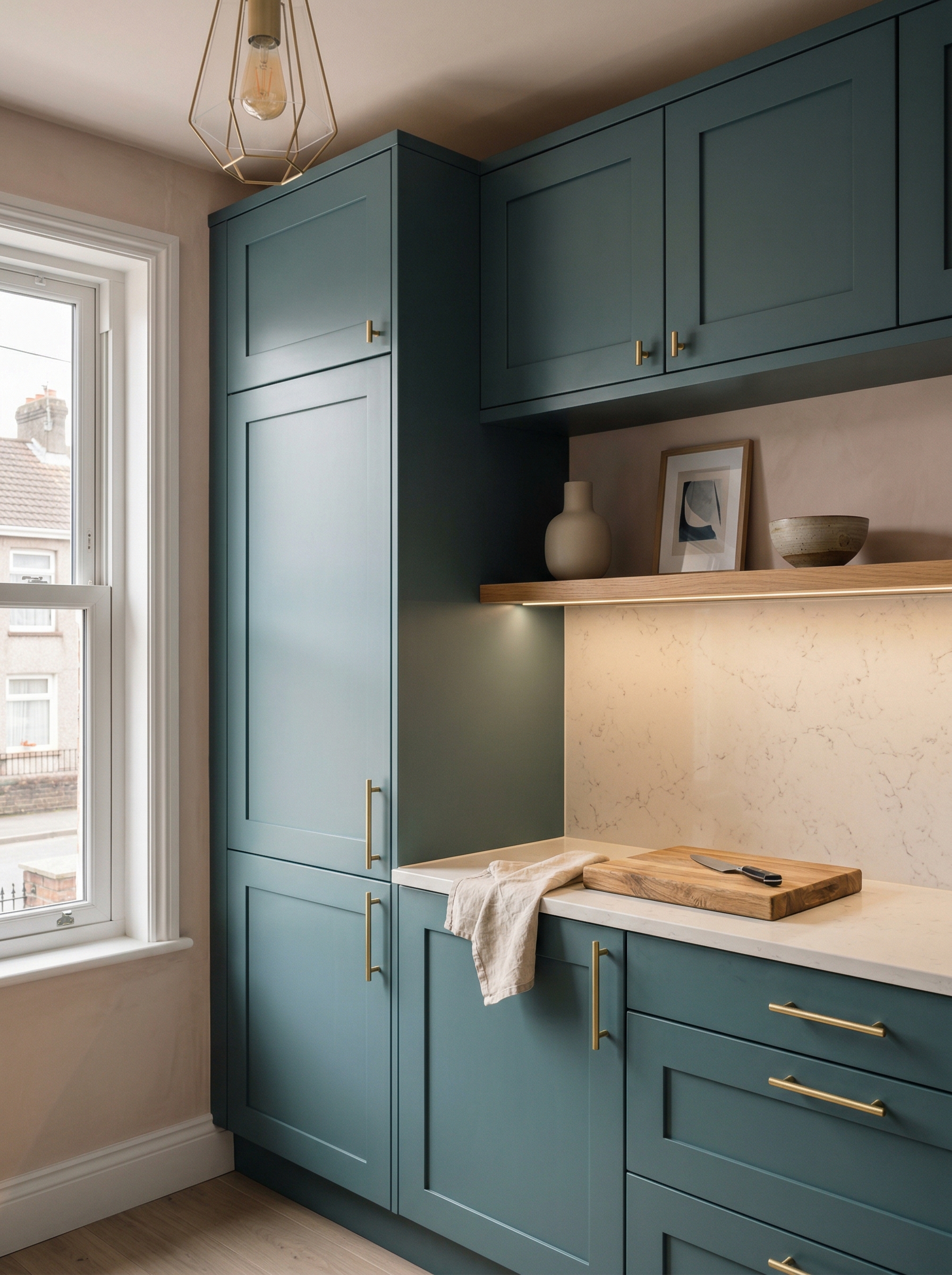 portrait1_600x800 Tall view of full-height bespoke kitchen cabinetry, timber veneer slab-door cabinetry