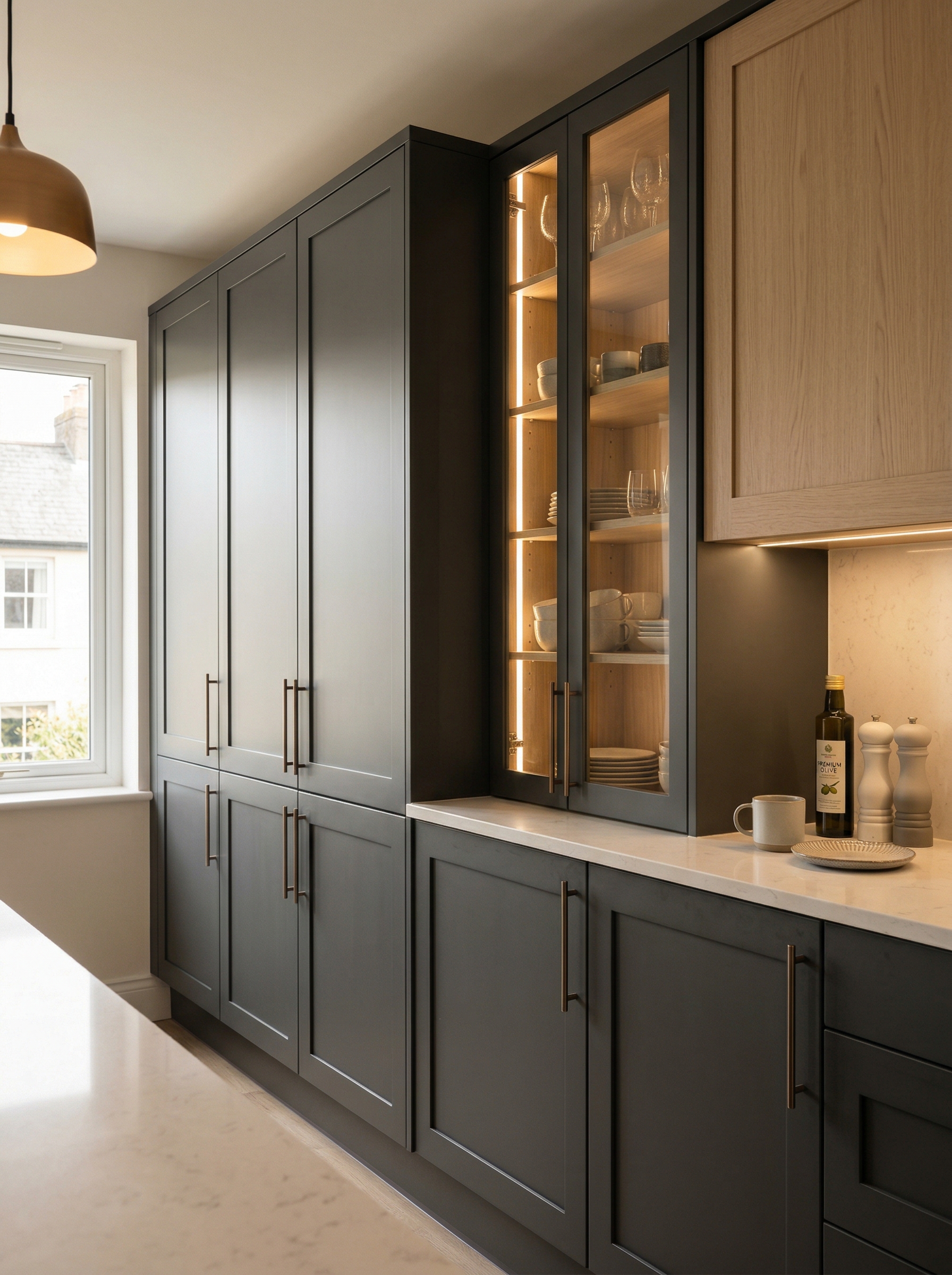 Bespoke kitchen installation, full-height cabinetry and considered storage design