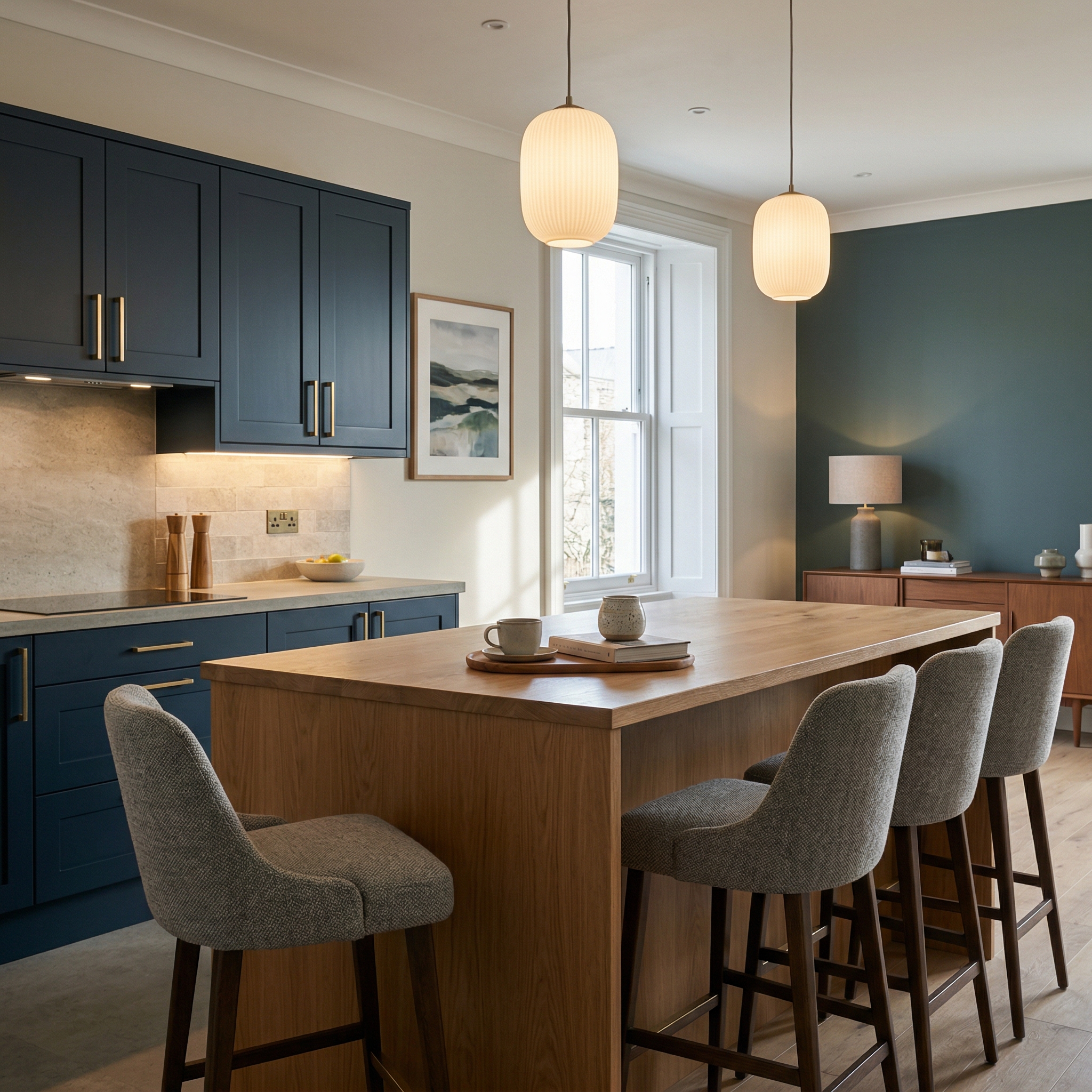 square1_800x800 Bespoke kitchen island detail, matt painted handleless slab cabinetry with quality joinery