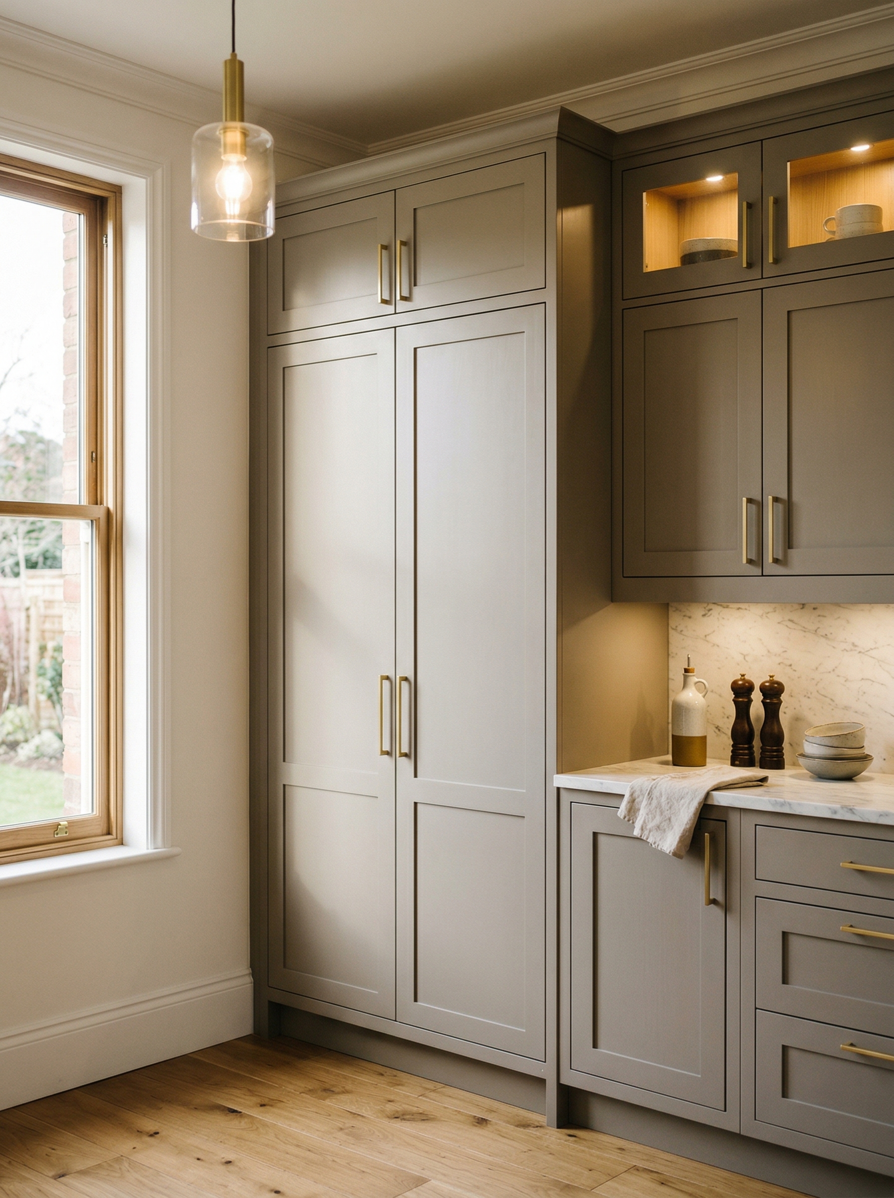 Bespoke kitchen installation, full-height cabinetry and considered storage design