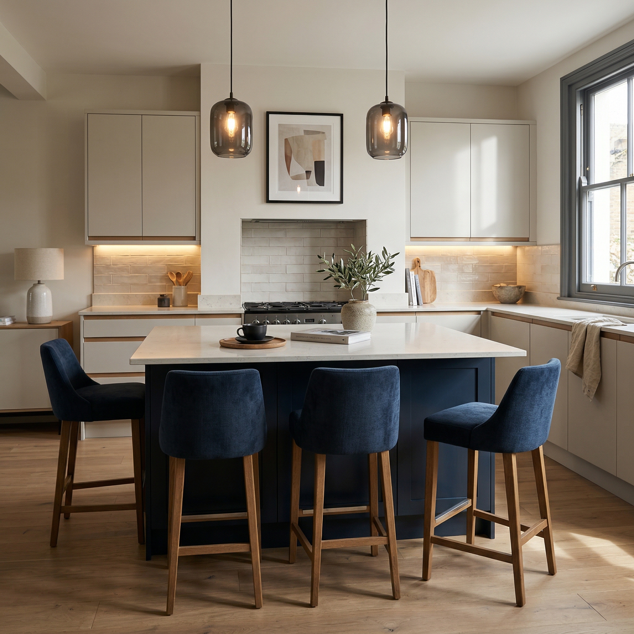 Bespoke kitchen island detail, timber veneer slab-door cabinetry with quality joinery