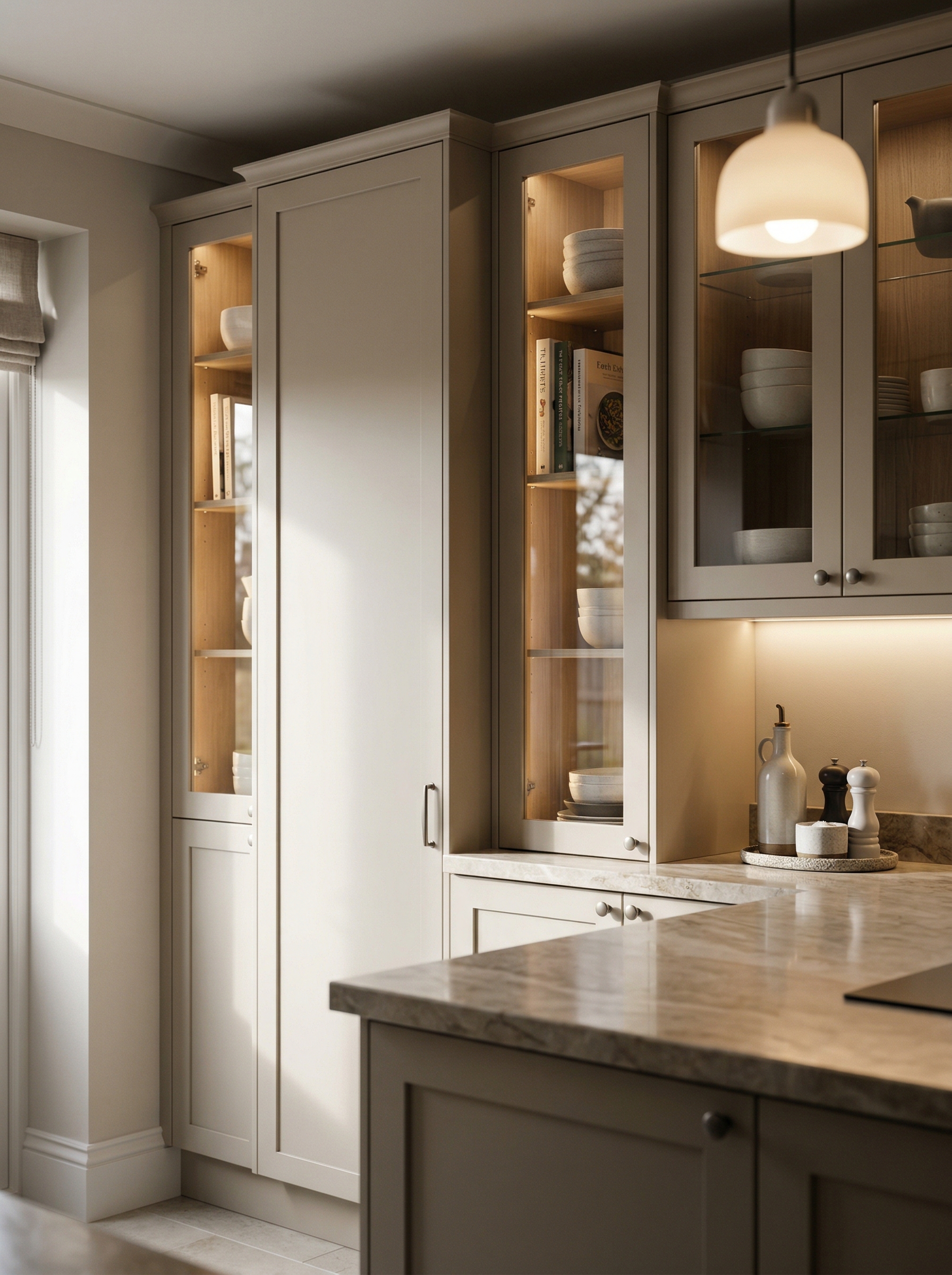Bespoke kitchen installation, full-height cabinetry and considered storage design