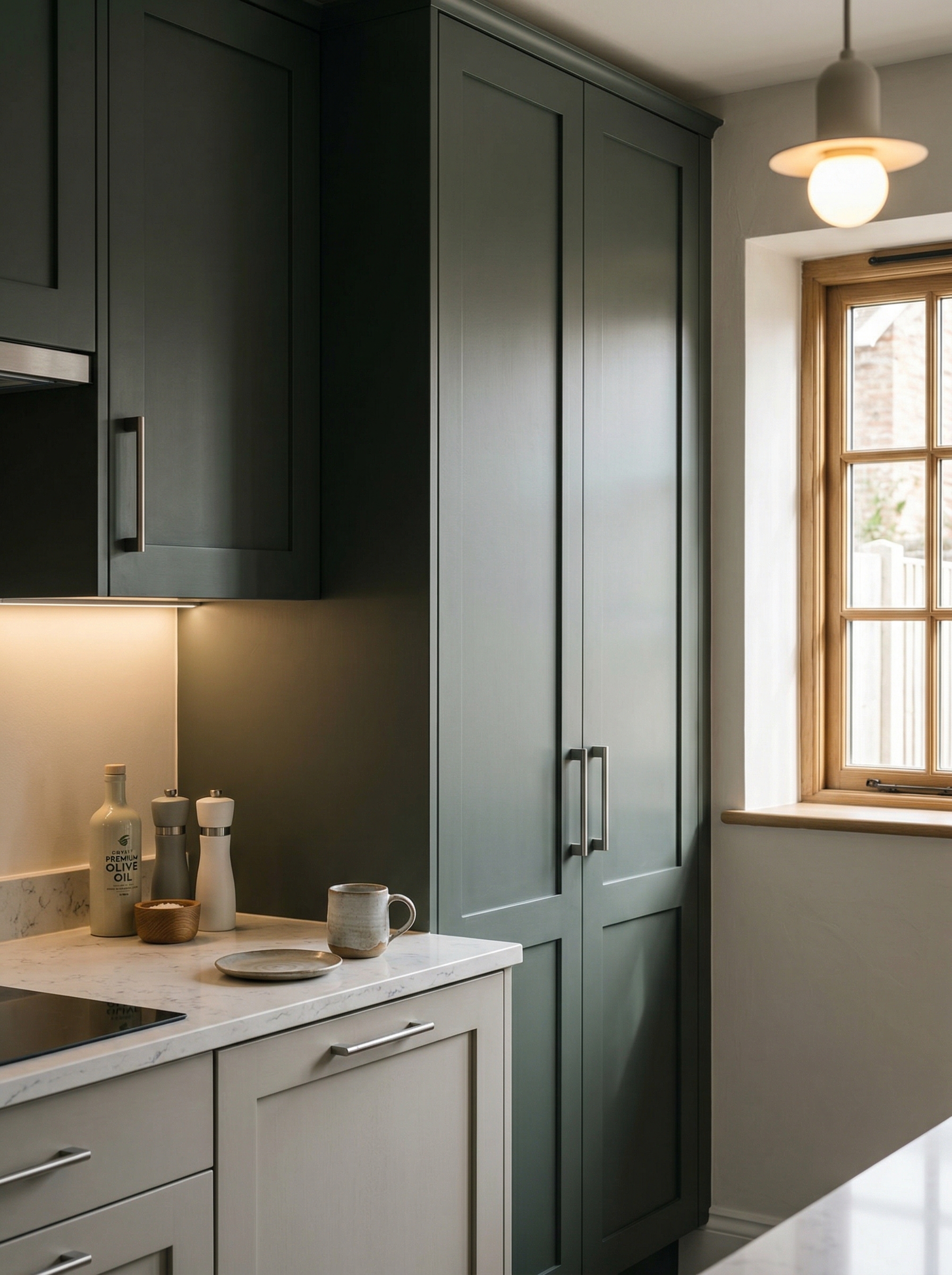 Bespoke kitchen installation, full-height cabinetry and considered storage design