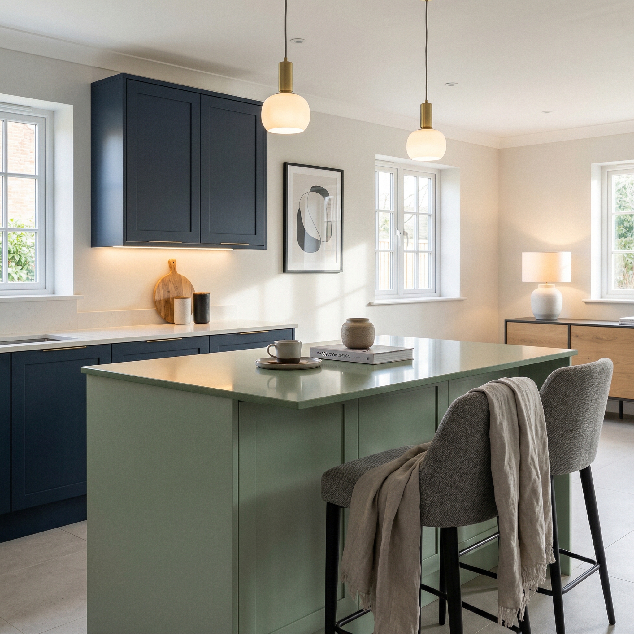 square1_800x800 Bespoke kitchen island detail, matt painted handleless slab cabinetry with quality joinery