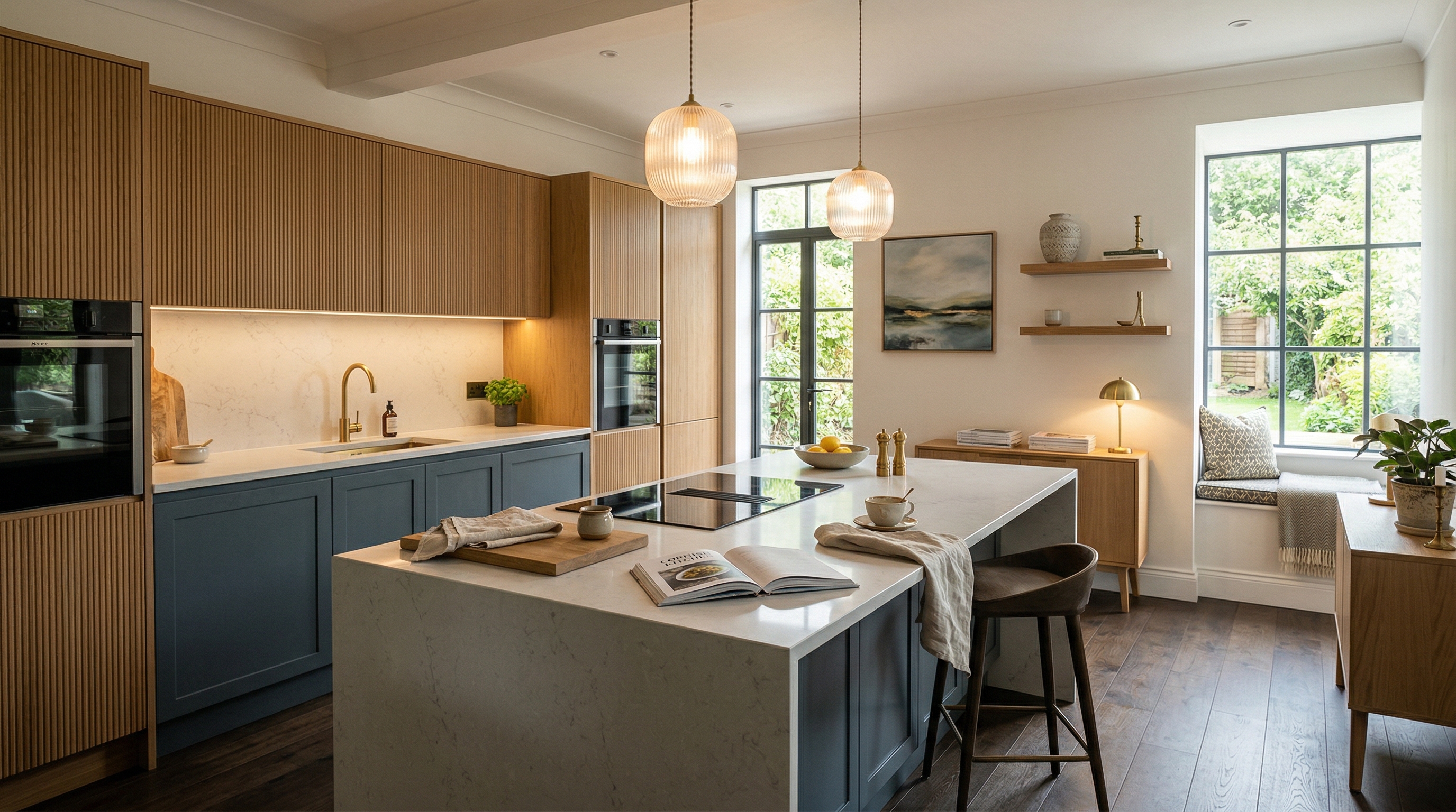 Mastercraft bespoke kitchen in Bodmin, wide architectural view showing room volume and design quality