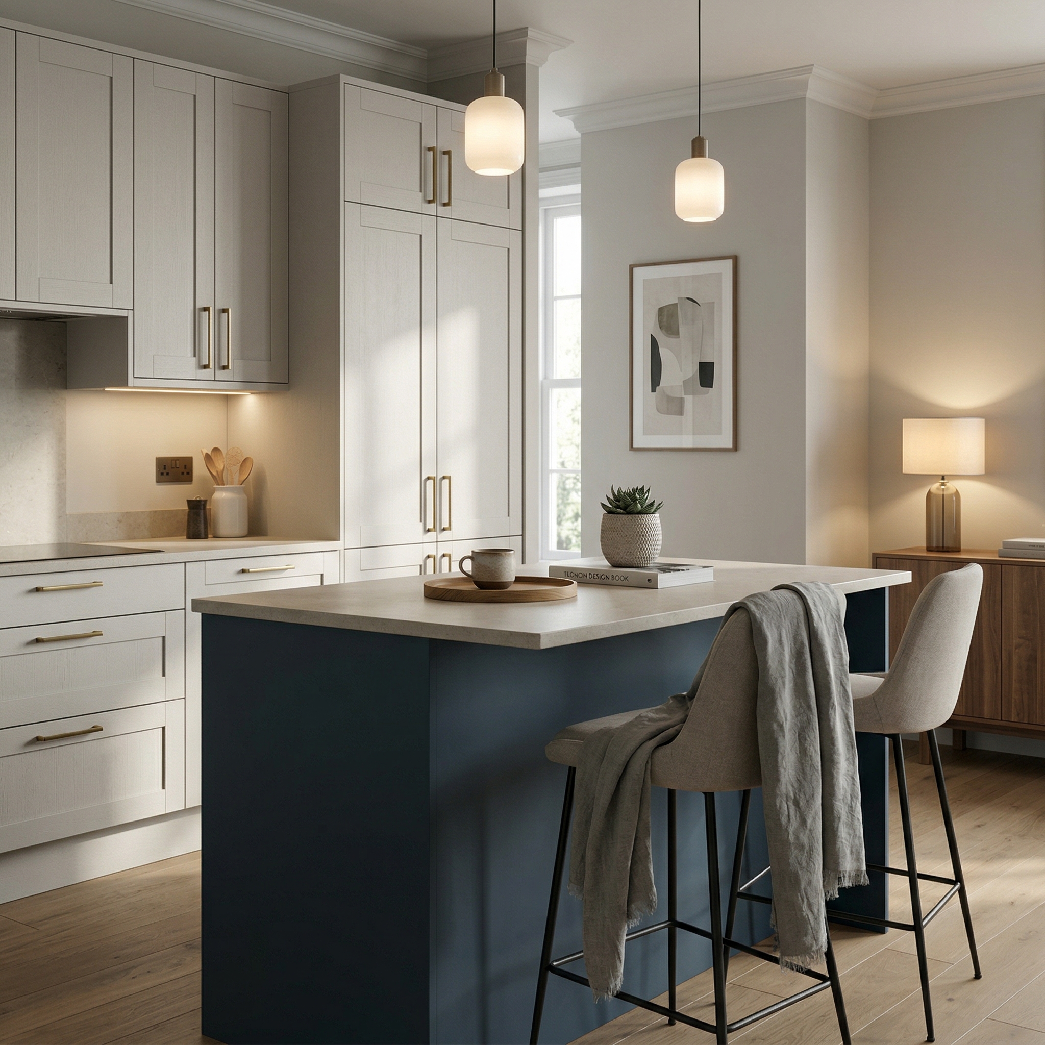 Bespoke kitchen island detail, contemporary in-frame cabinetry with quality joinery