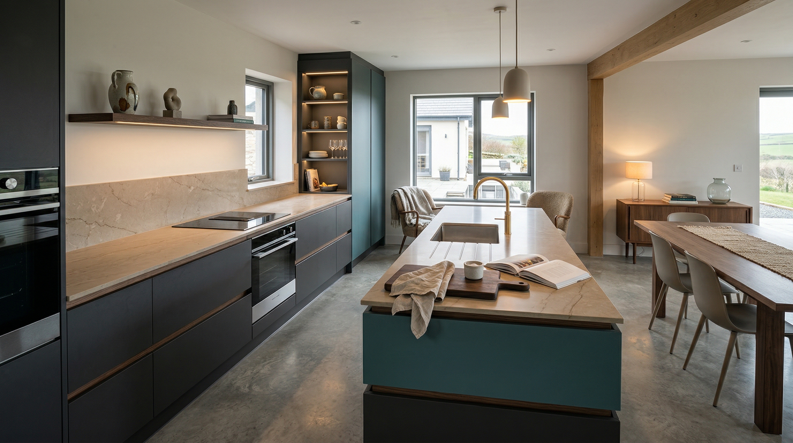 hero2_1200x675 Mastercraft bespoke kitchen in Borth, wide architectural view showing room volume and design quality