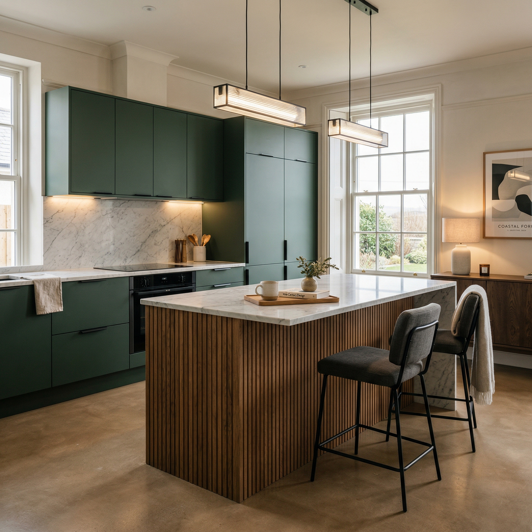 Bespoke kitchen island detail, modern shaker cabinetry with quality joinery