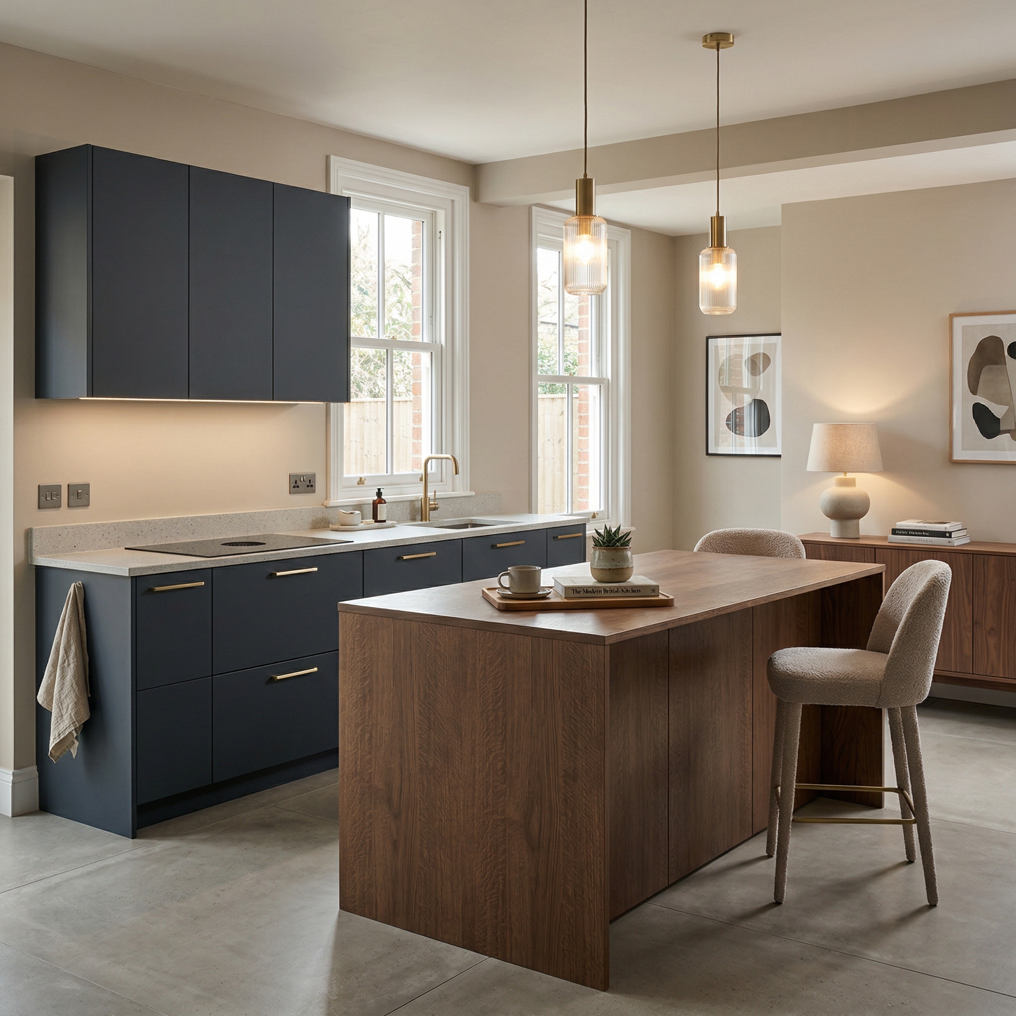Bespoke kitchen island detail, contemporary painted lay-on cabinetry with quality joinery