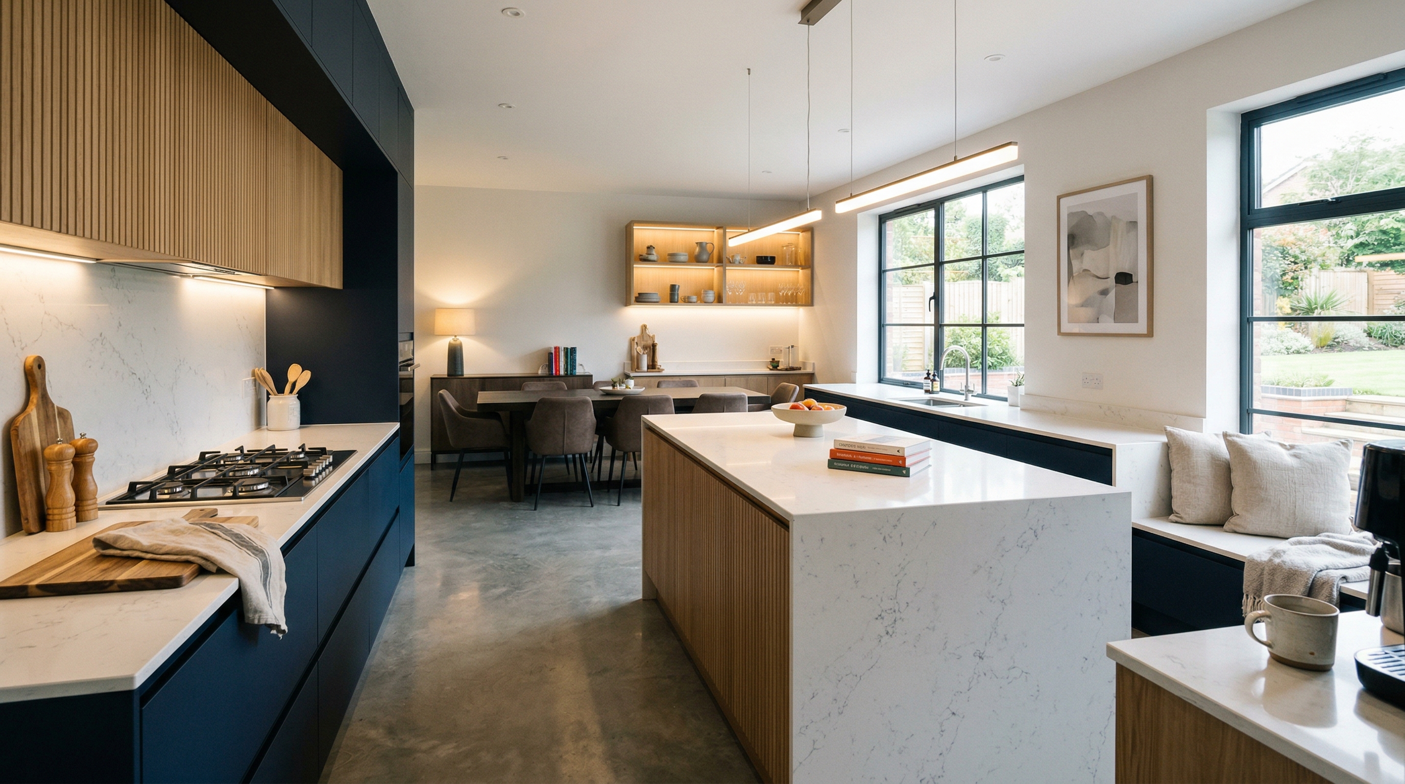 hero2_1200x675 Mastercraft bespoke kitchen in Brackla, wide architectural view showing room volume and design quality