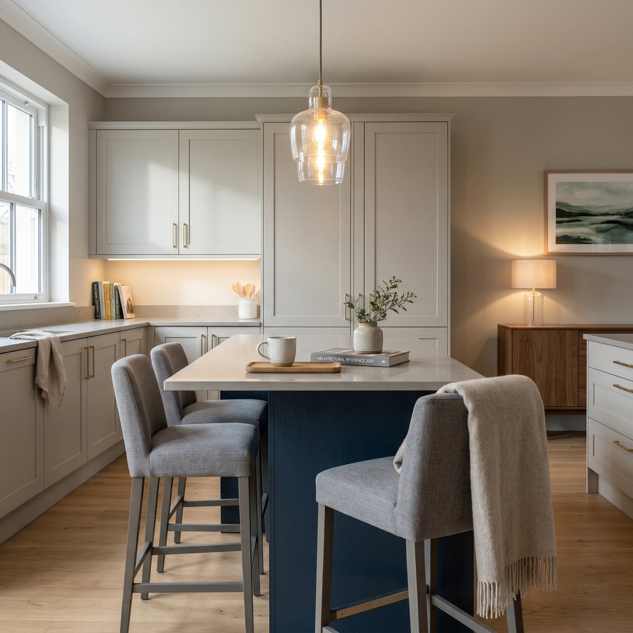 square1_800x800 Bespoke kitchen island detail, matt painted handleless slab cabinetry with quality joinery