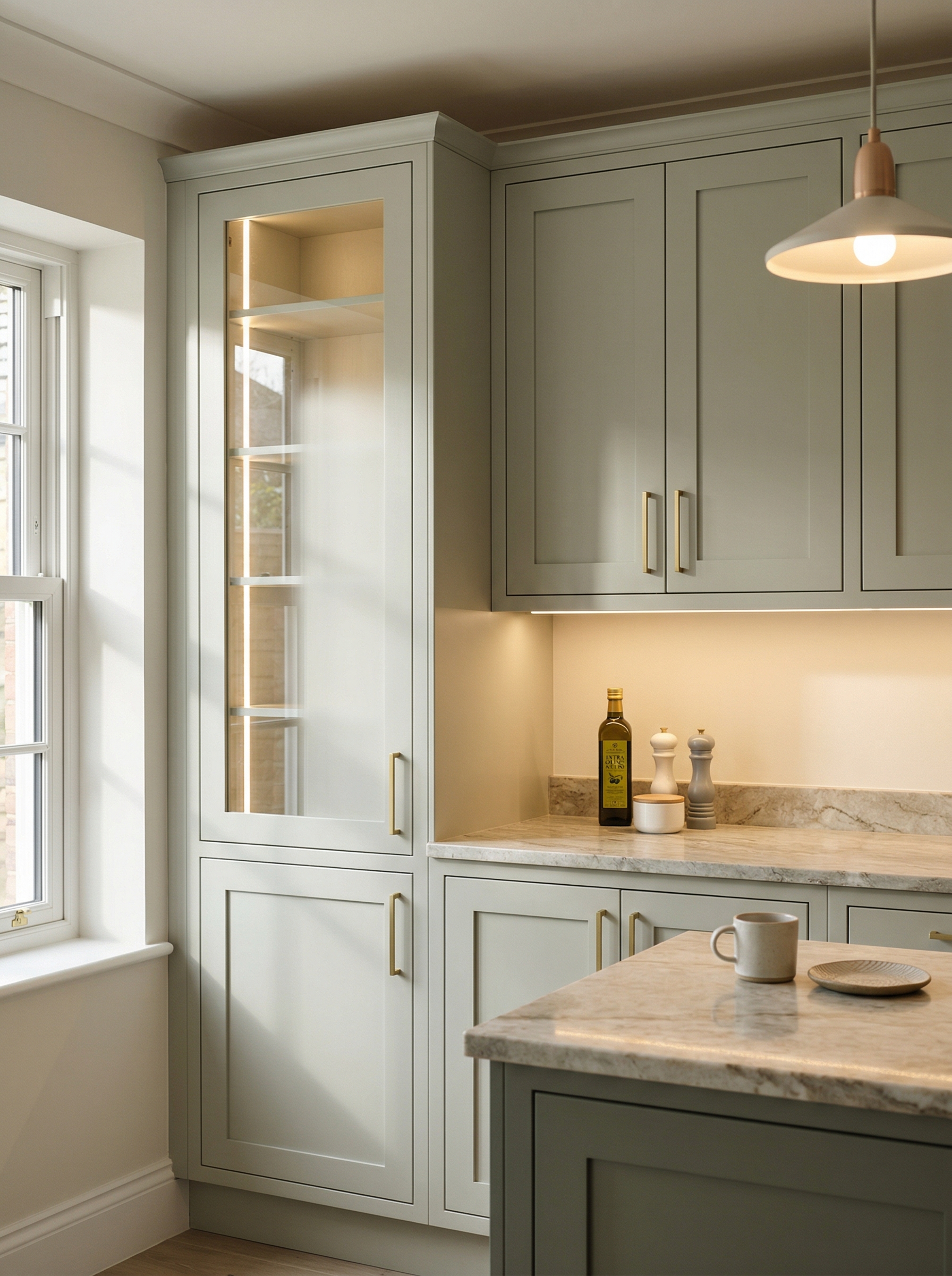 Bespoke kitchen installation, full-height cabinetry and considered storage design