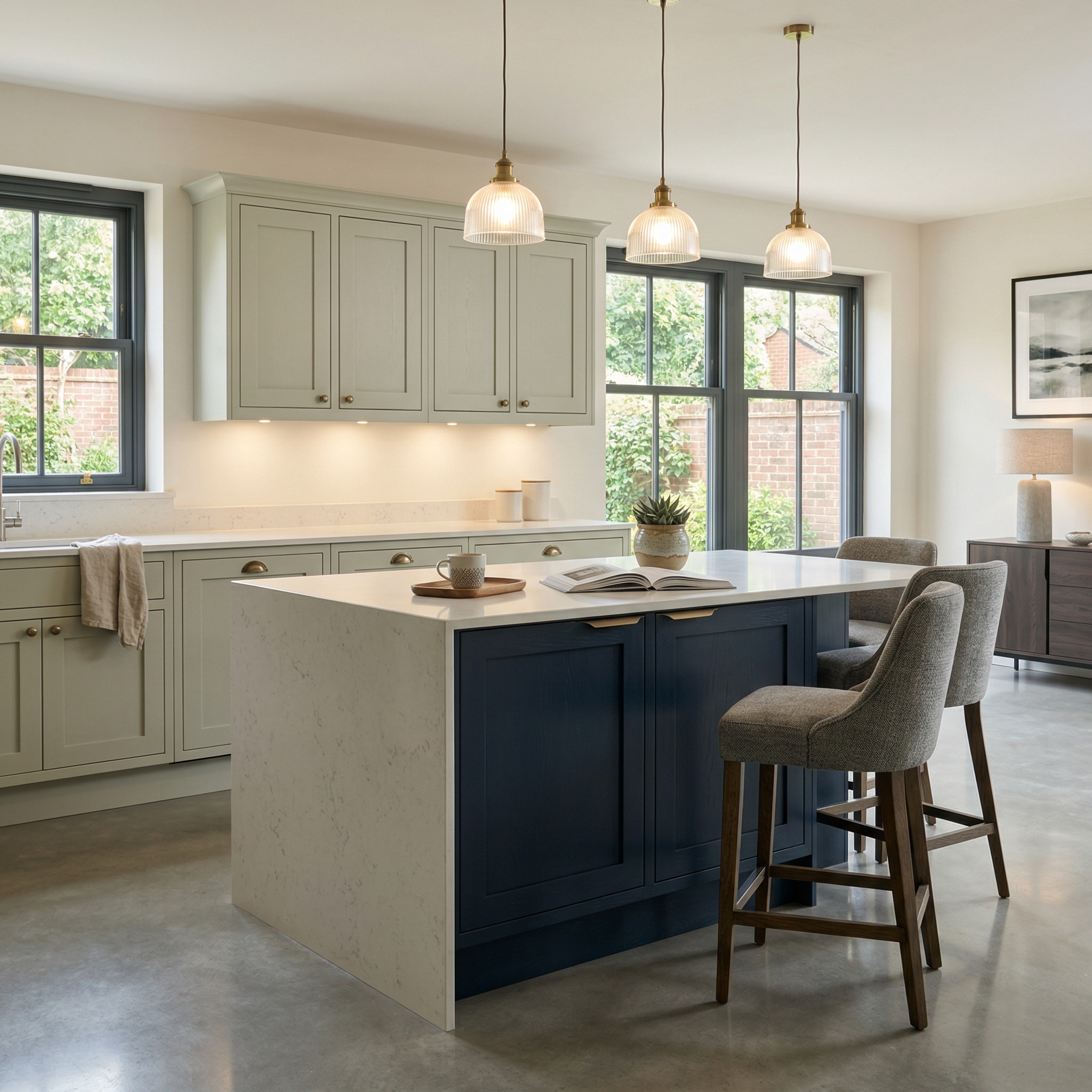 Bespoke kitchen island detail, timber veneer slab-door cabinetry with quality joinery