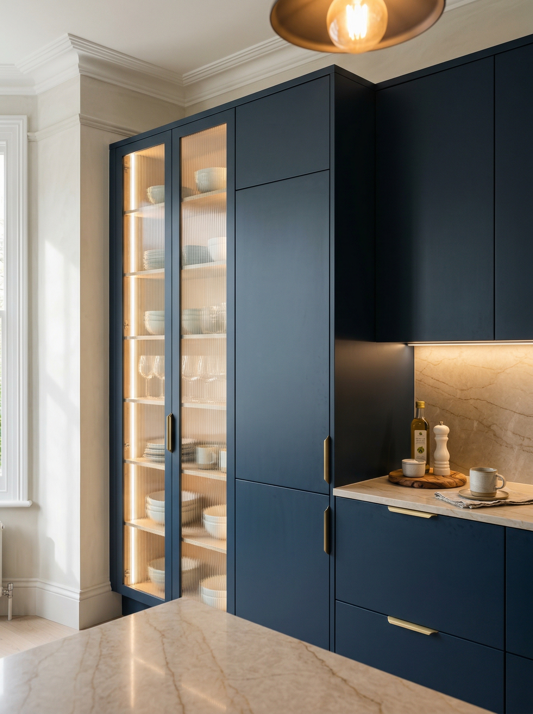Bespoke kitchen installation, full-height cabinetry and considered storage design