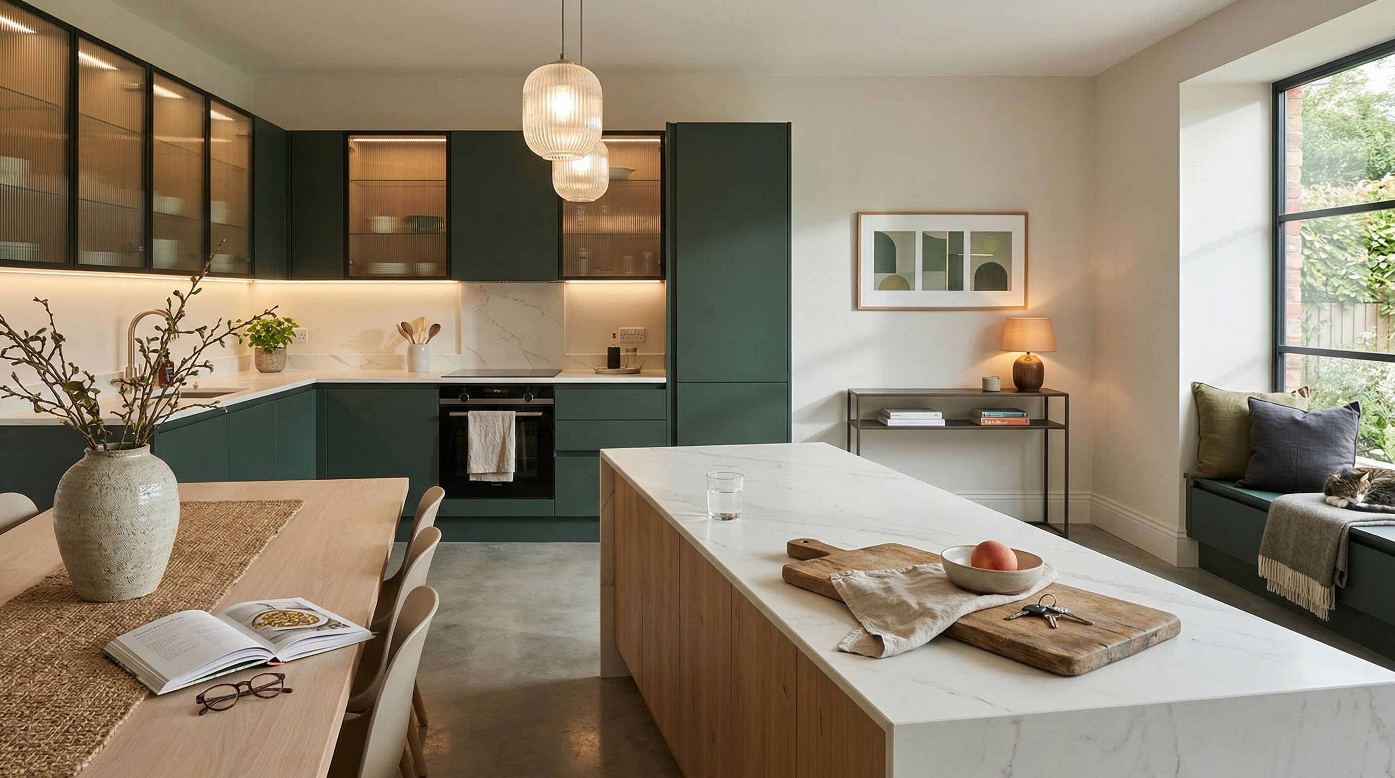 Mastercraft bespoke kitchen in Brislington, wide architectural view showing room volume and design quality