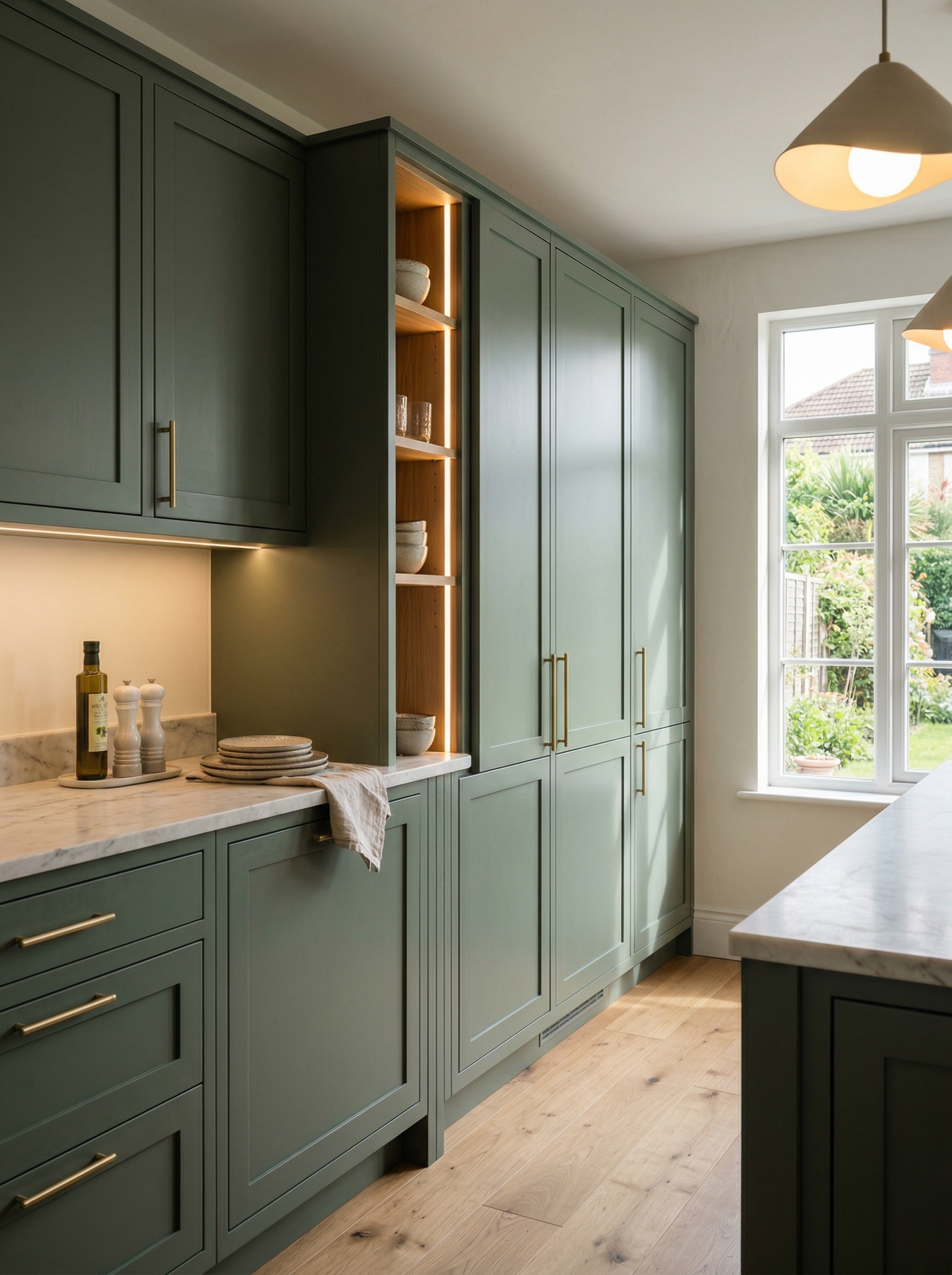 Bespoke kitchen installation, full-height cabinetry and considered storage design