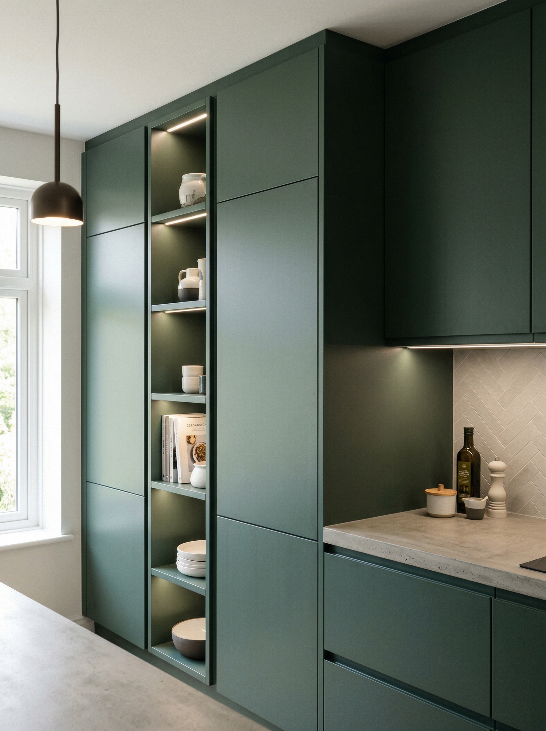 Bespoke kitchen installation, full-height cabinetry and considered storage design